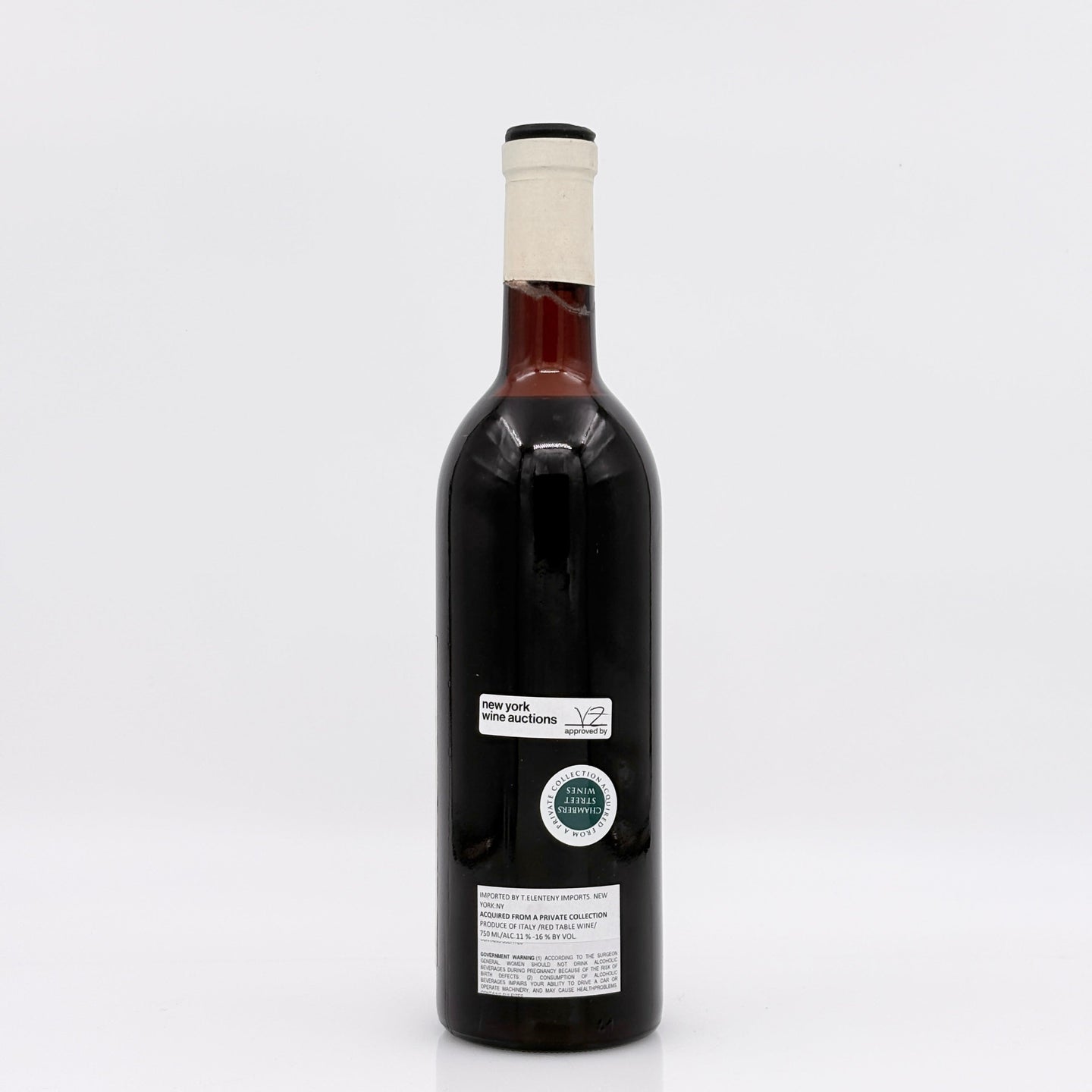 Wine bottle with labels on a white background
