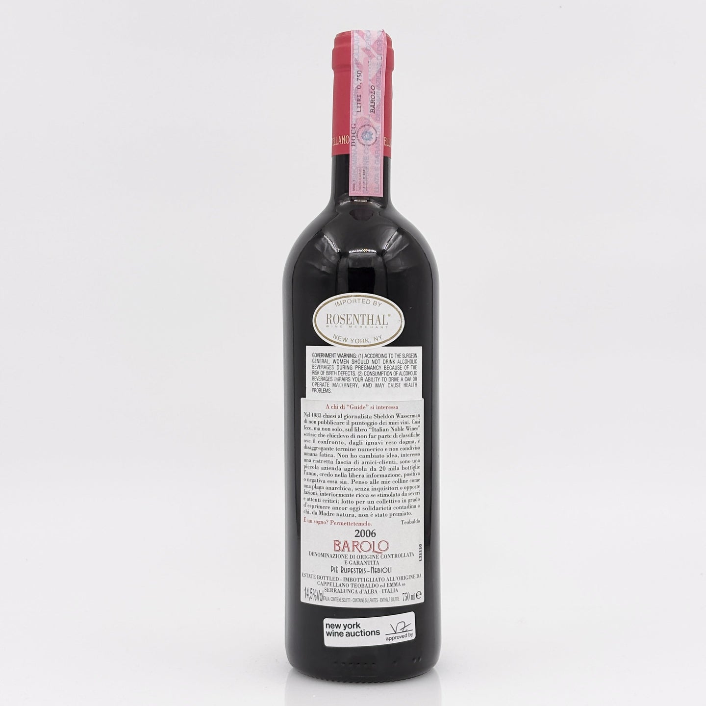 Wine bottle with a visible label on a white background