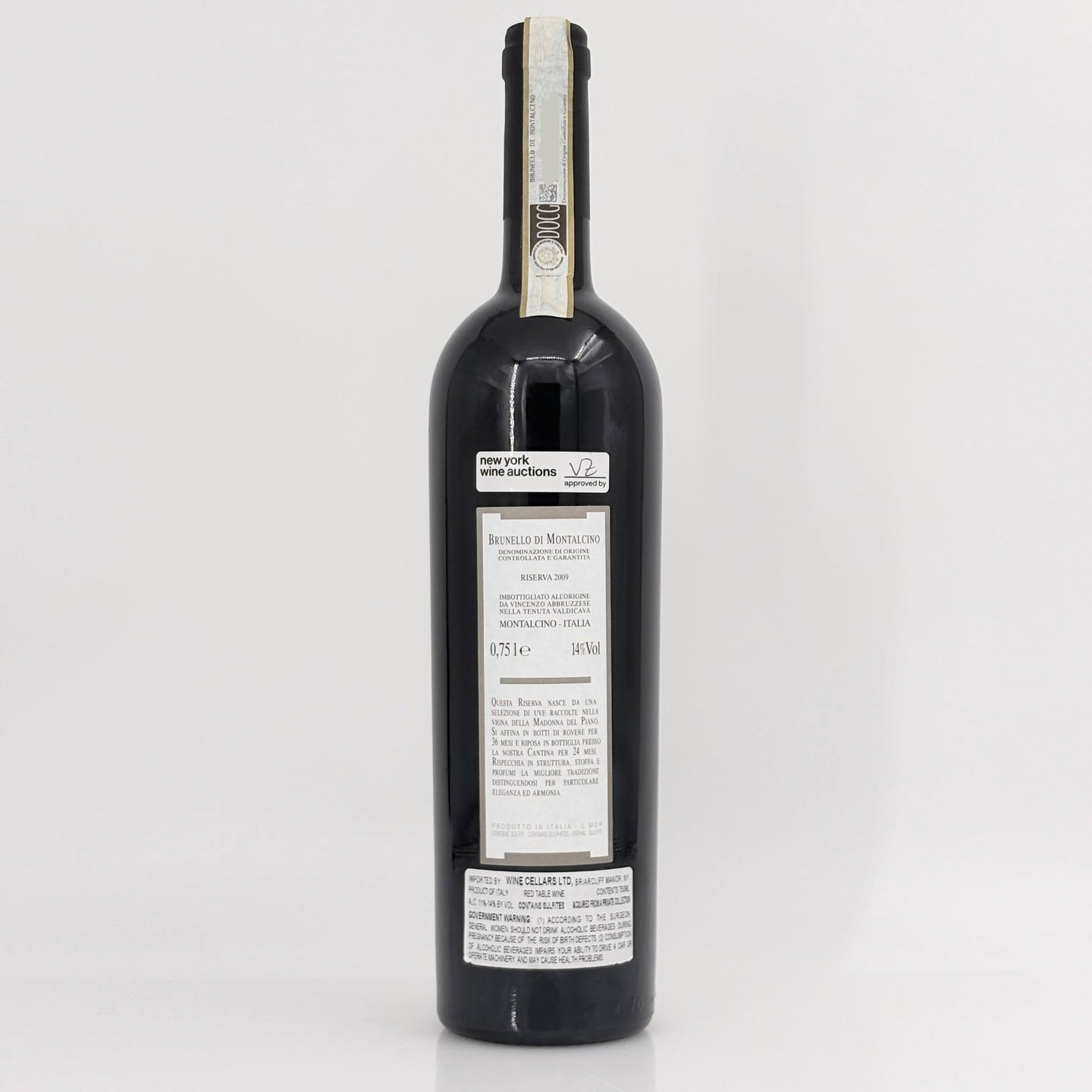 Wine bottle with a label on a white background