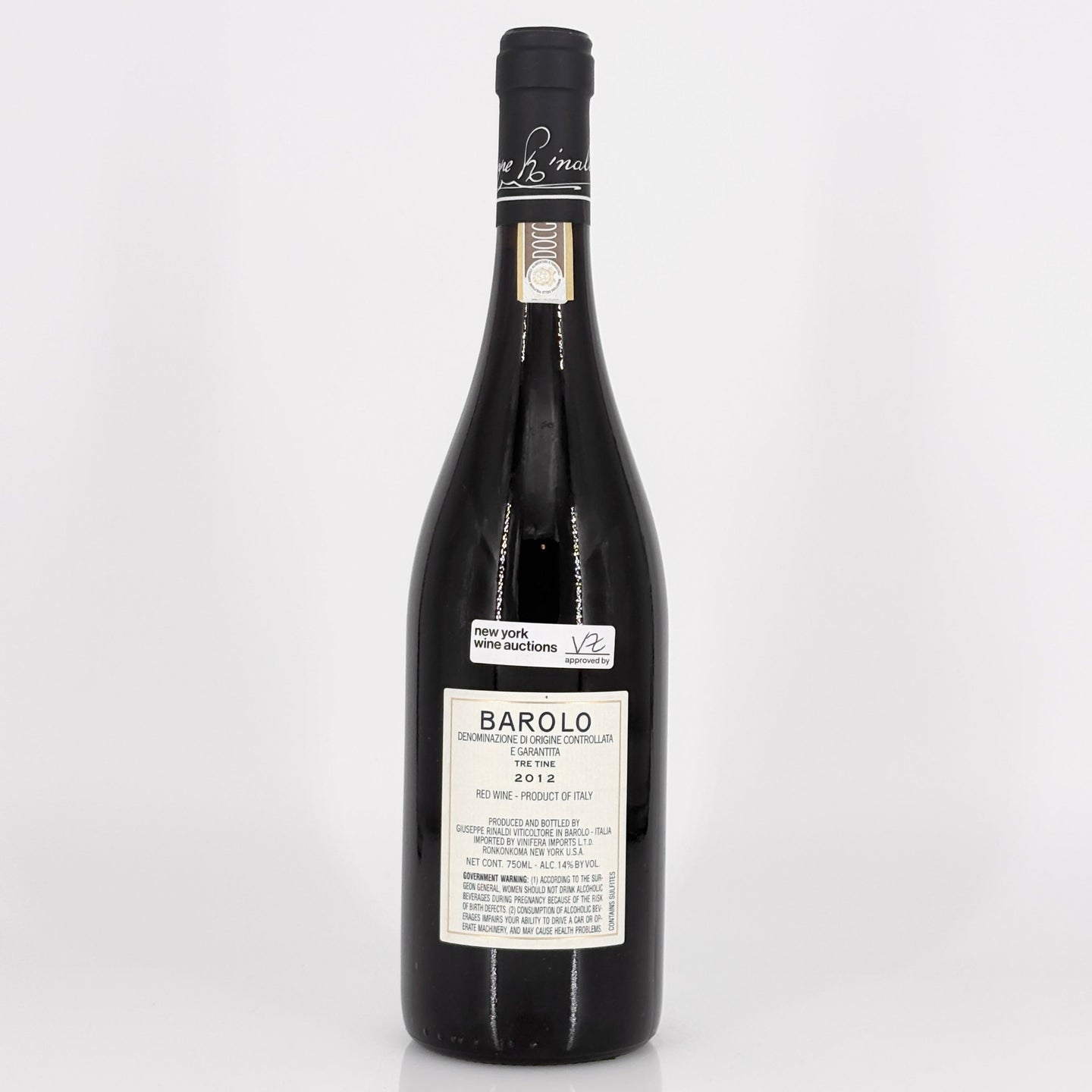 Wine bottle with label on a white background