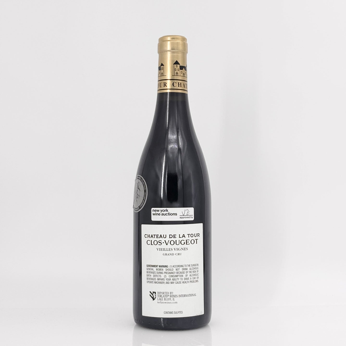 Wine bottle with a visible label on a white background