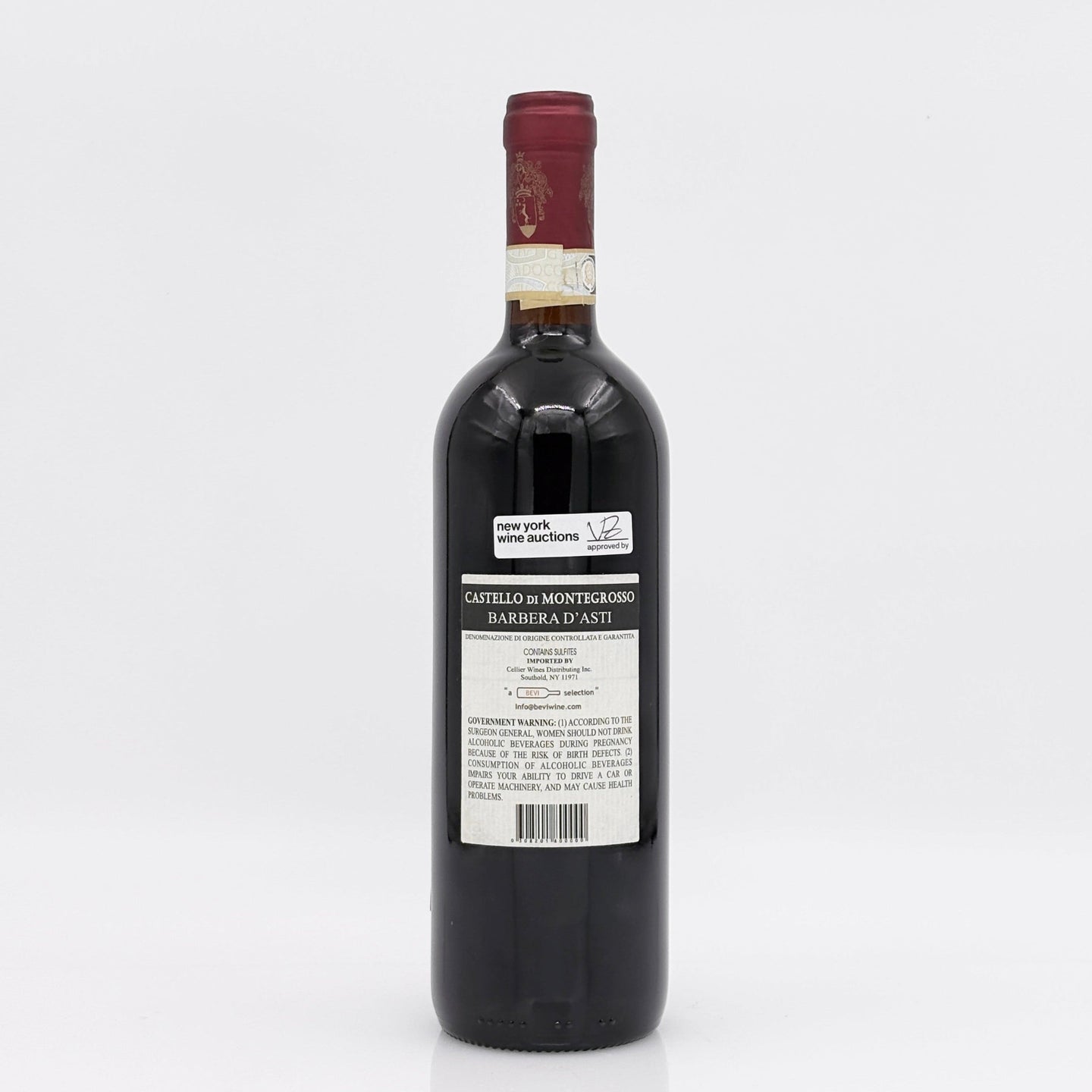 Wine bottle with a visible label on a white background