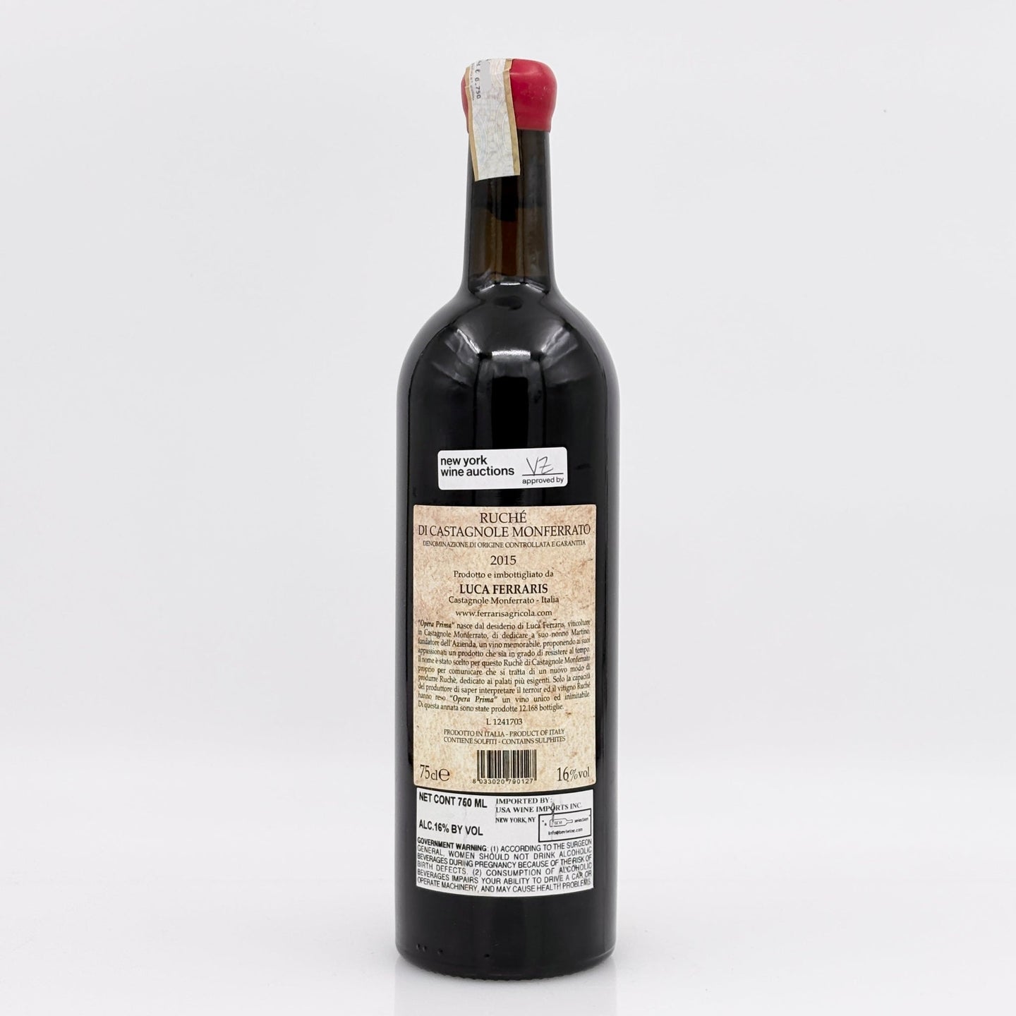Wine bottle with a visible label on a white background