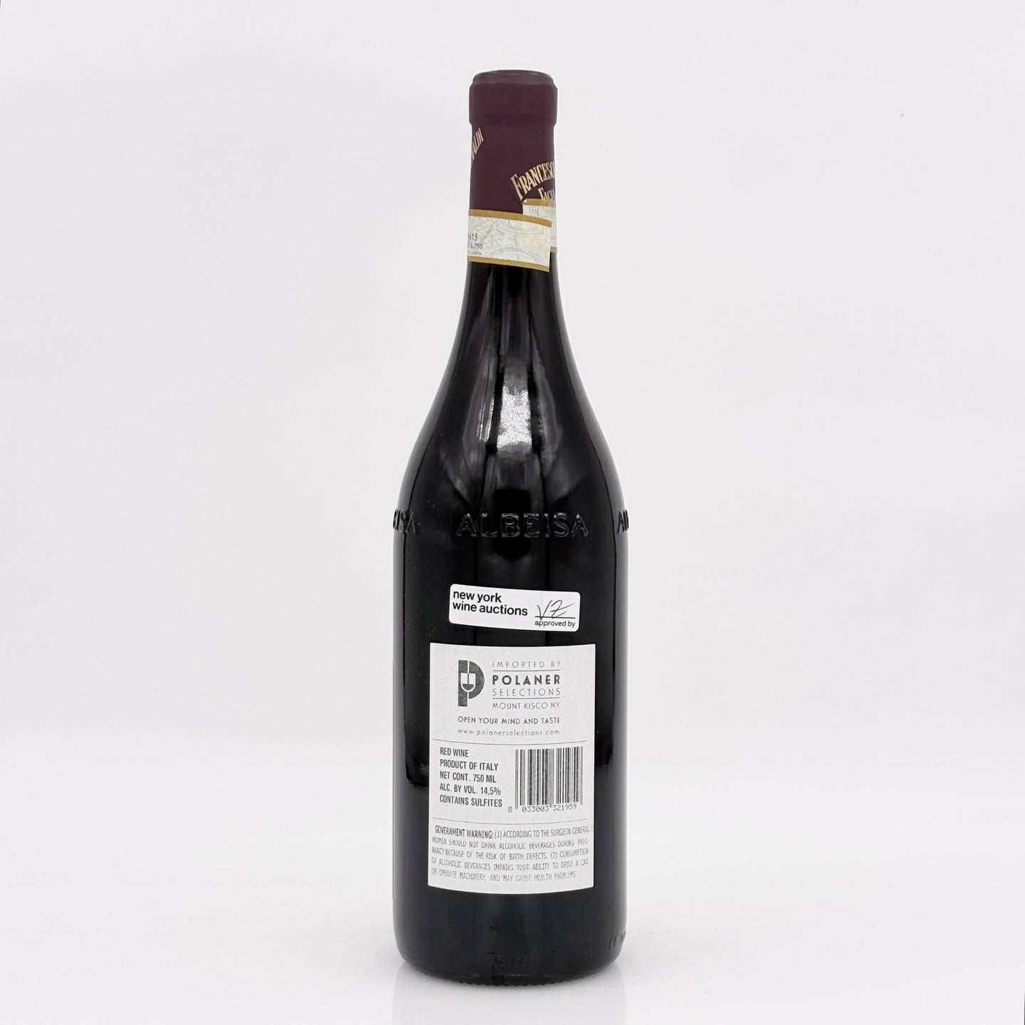Wine bottle with label on a white background