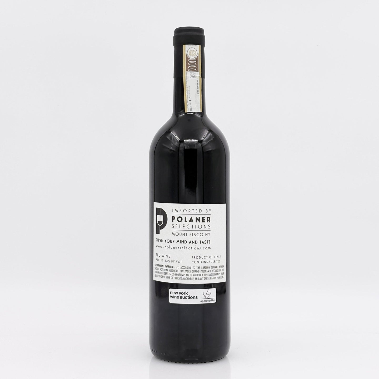 Wine bottle with a visible label on a white background
