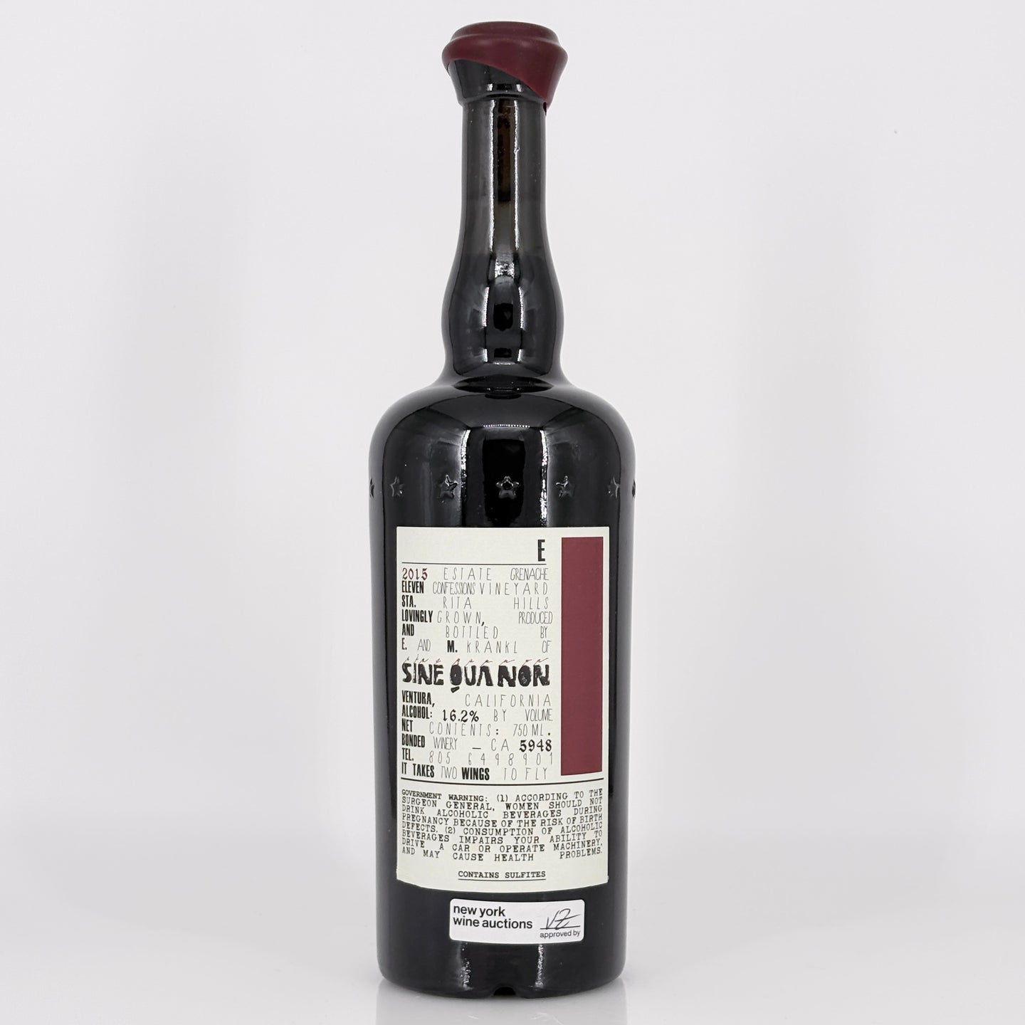 2015 Sine Qua Non Grenache "E" Eleven Confessions Vineyard Sta Rita Hills, USA