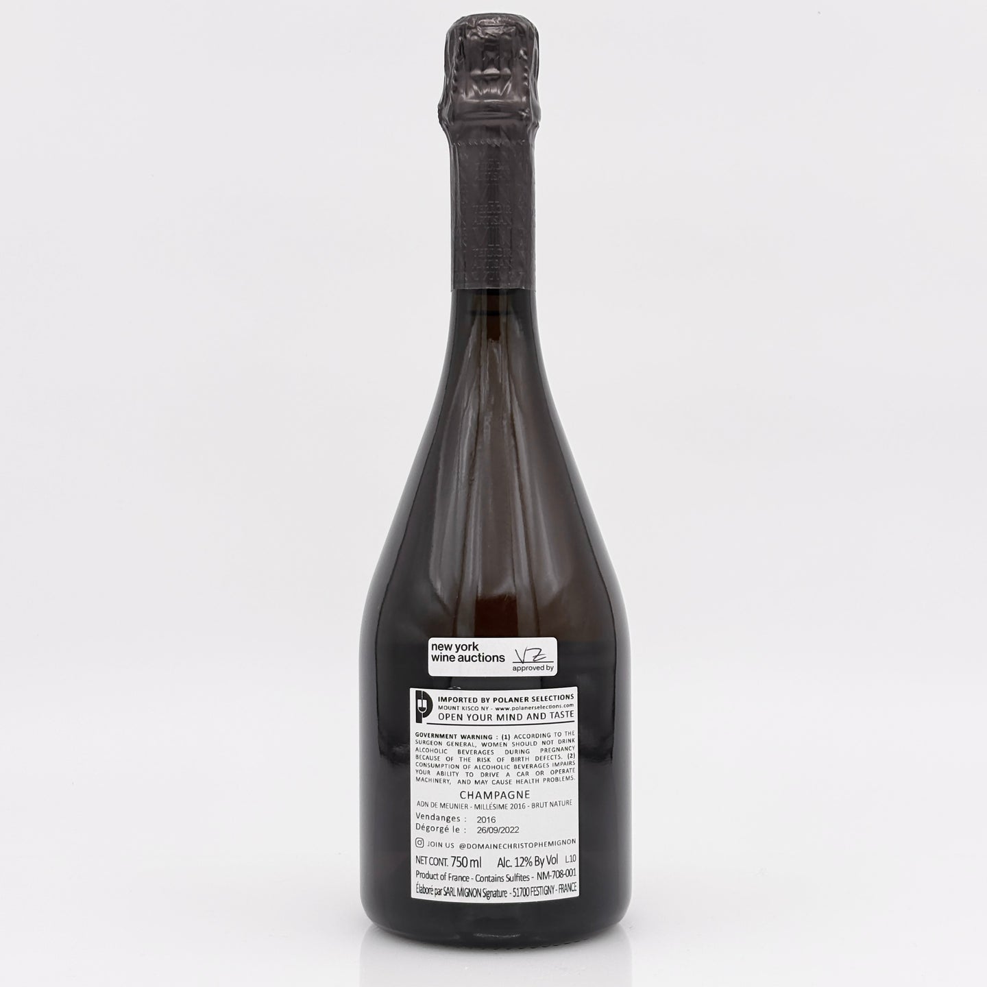 Bottle of wine with a label on a white background