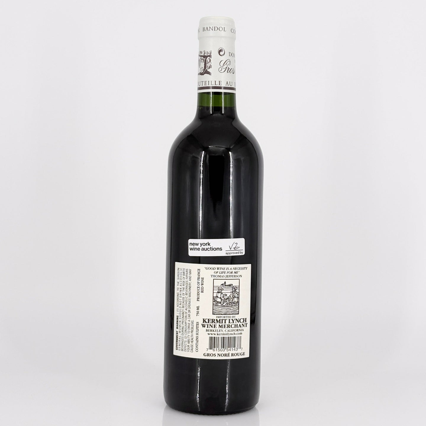 Wine bottle with label on a white background