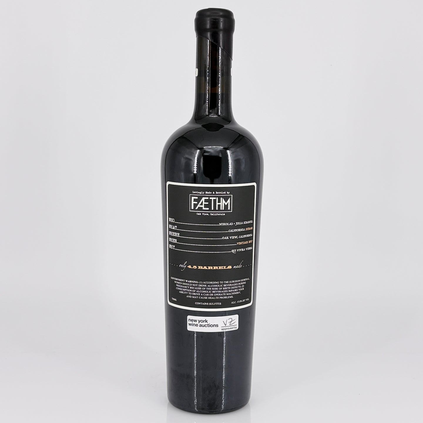 2017 Faethm Fingers Crossed Syrah California, USA