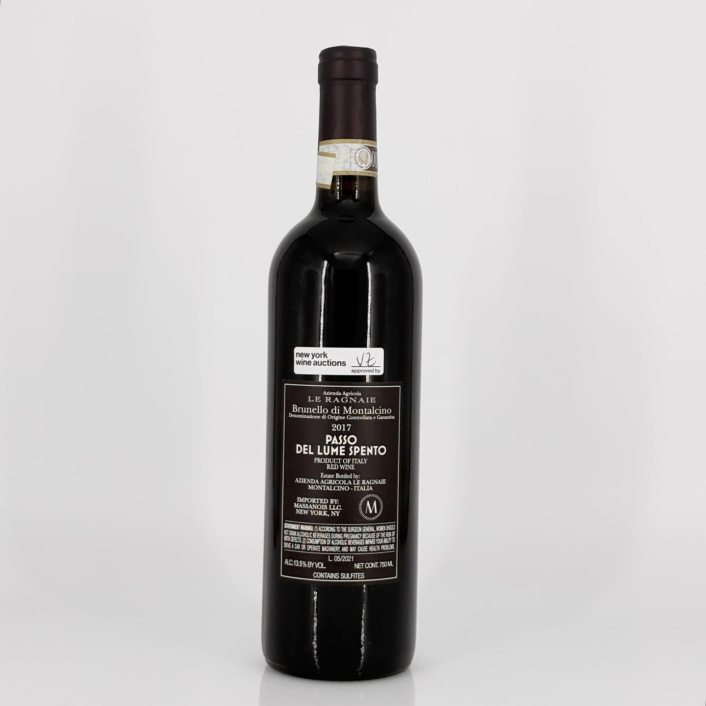 Wine bottle with label on a white background