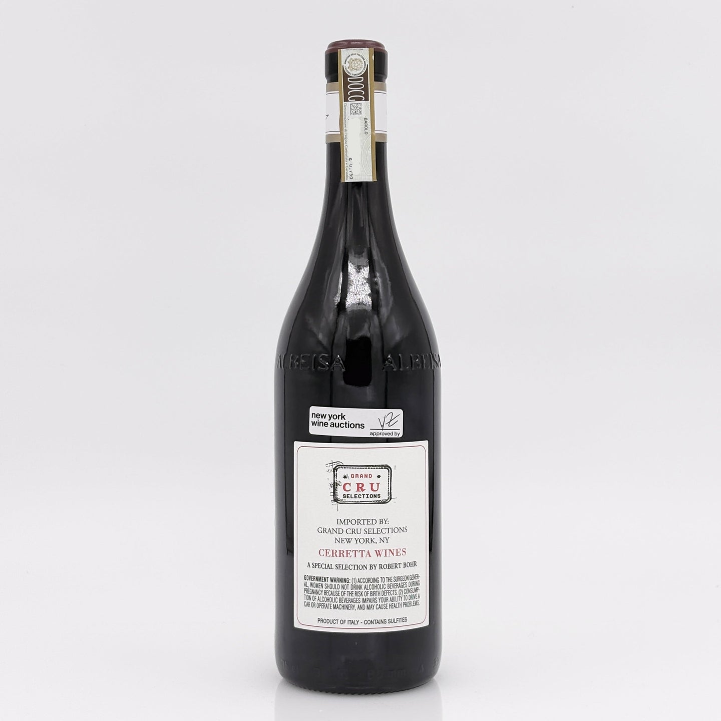Wine bottle with a label on a white background