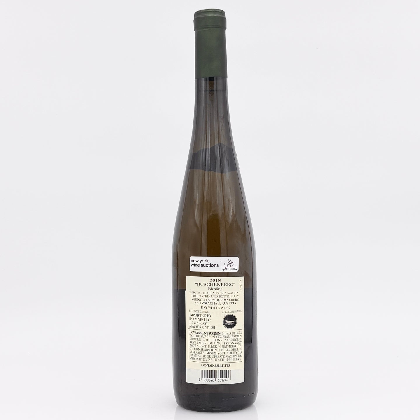 Wine bottle with label on a white background