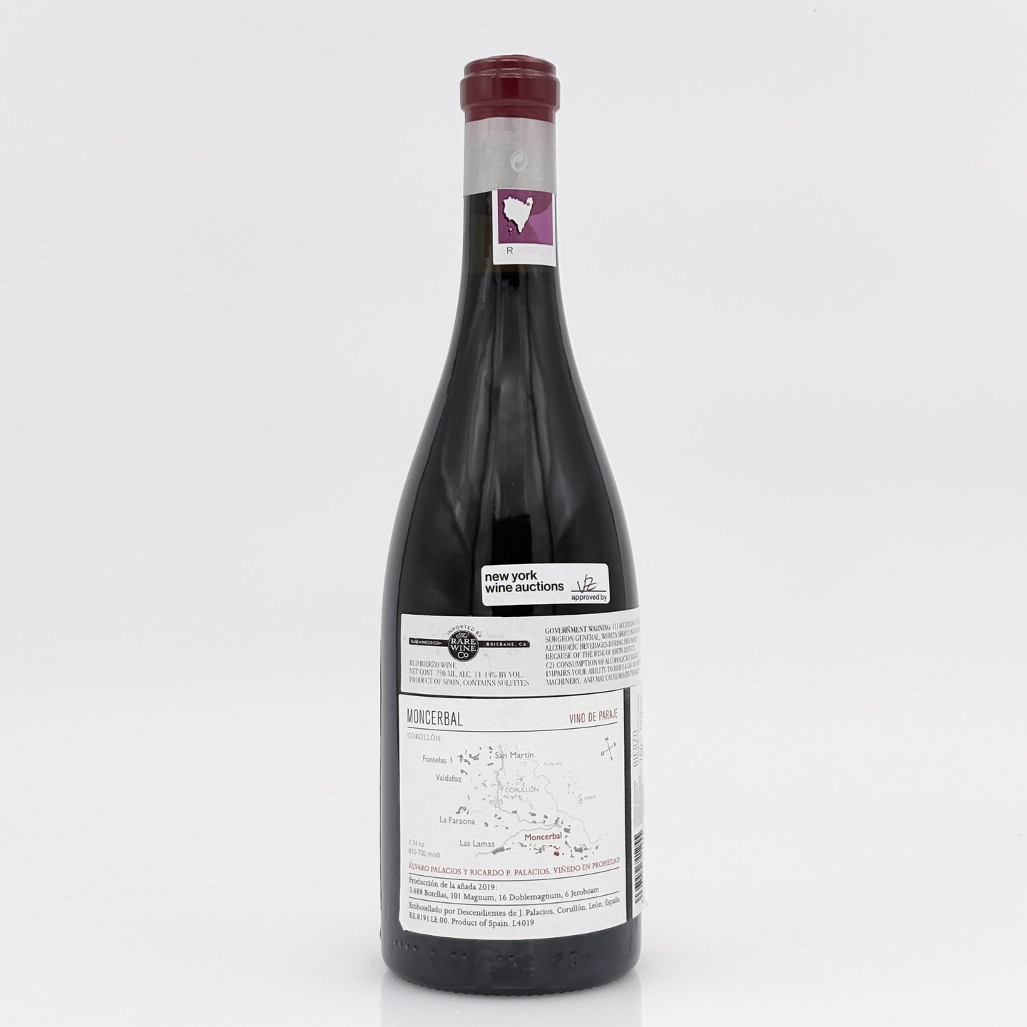 Wine bottle with a label on a white background