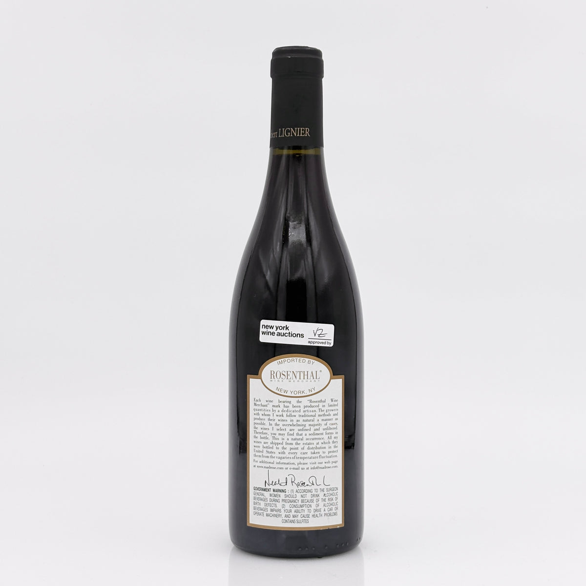 Wine bottle with a label on a white background