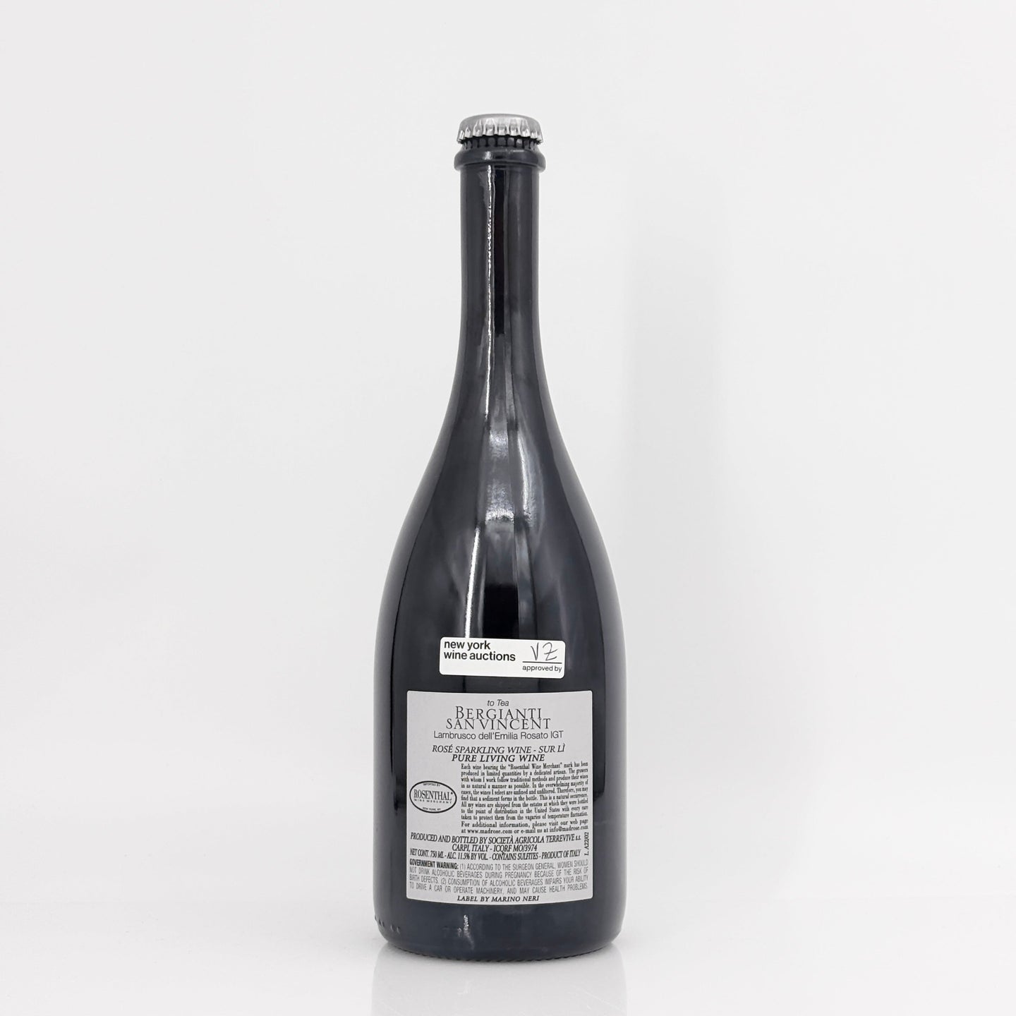 Wine bottle with a label on a white background