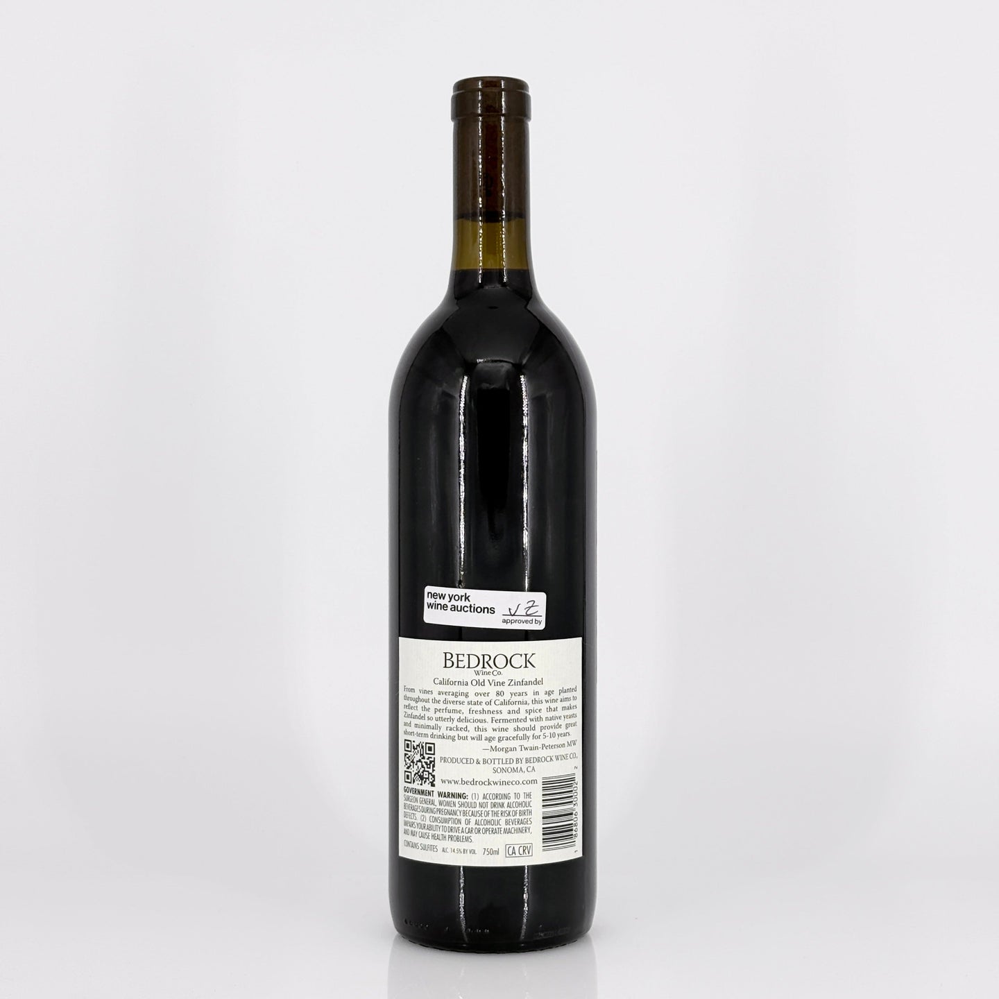 Wine bottle labeled 'Bedrock' on a white background
