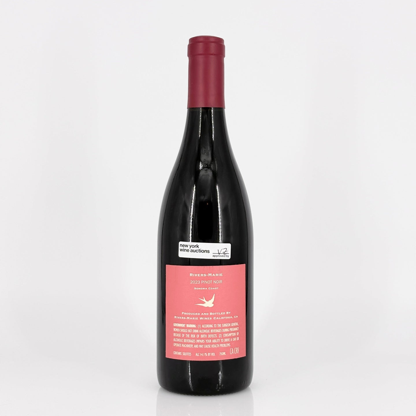 Wine bottle with a red label on a white background