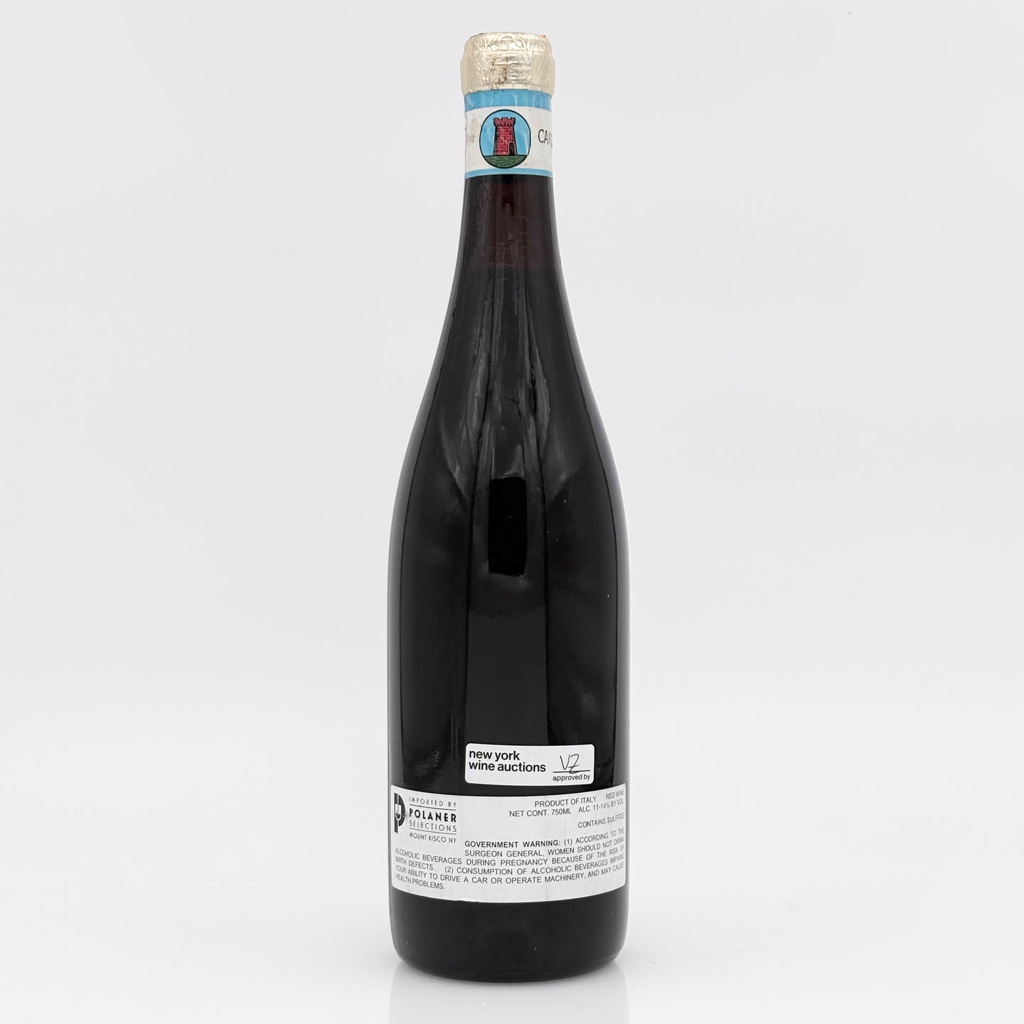 Wine bottle with a visible label on a white background