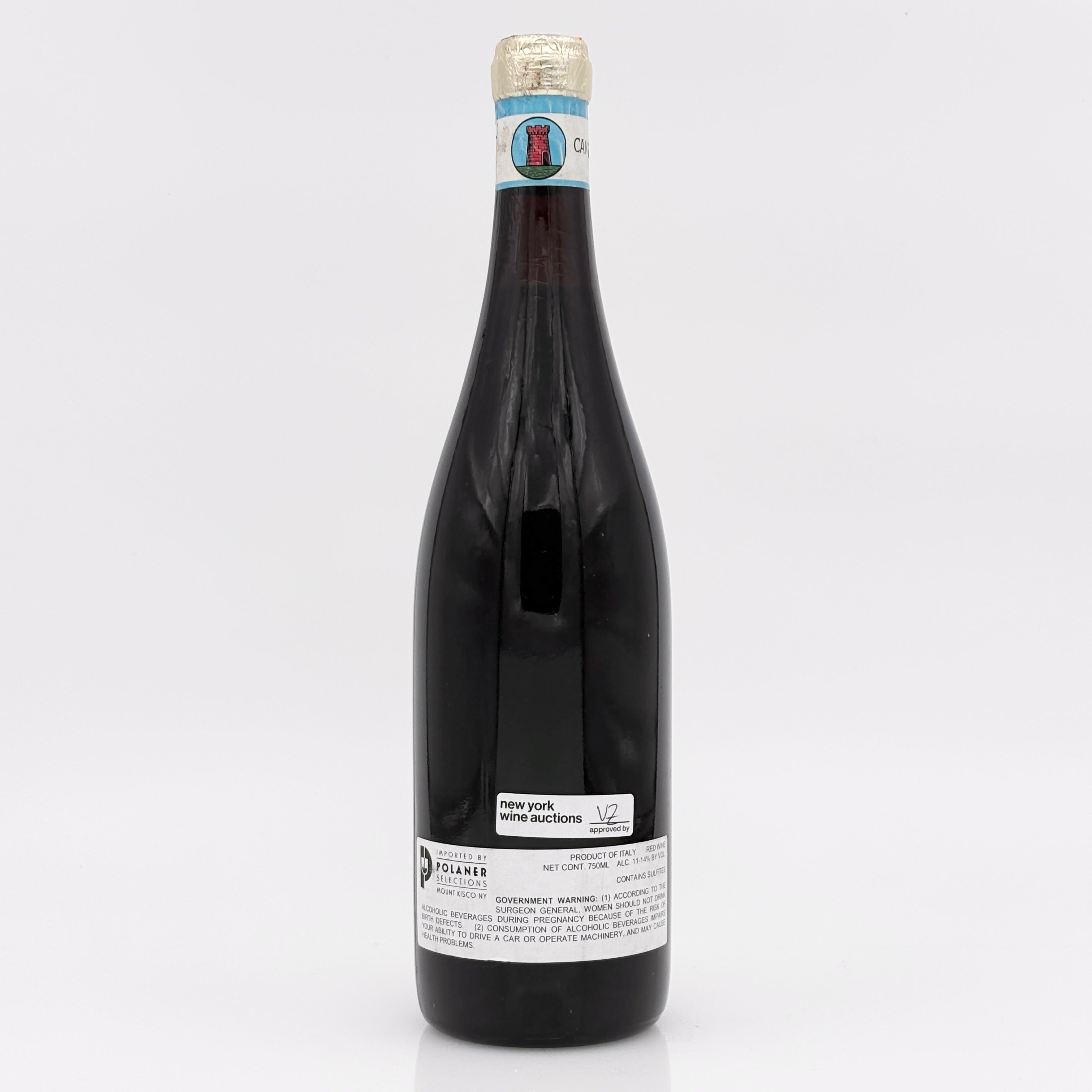 Wine bottle with a visible label on a white background