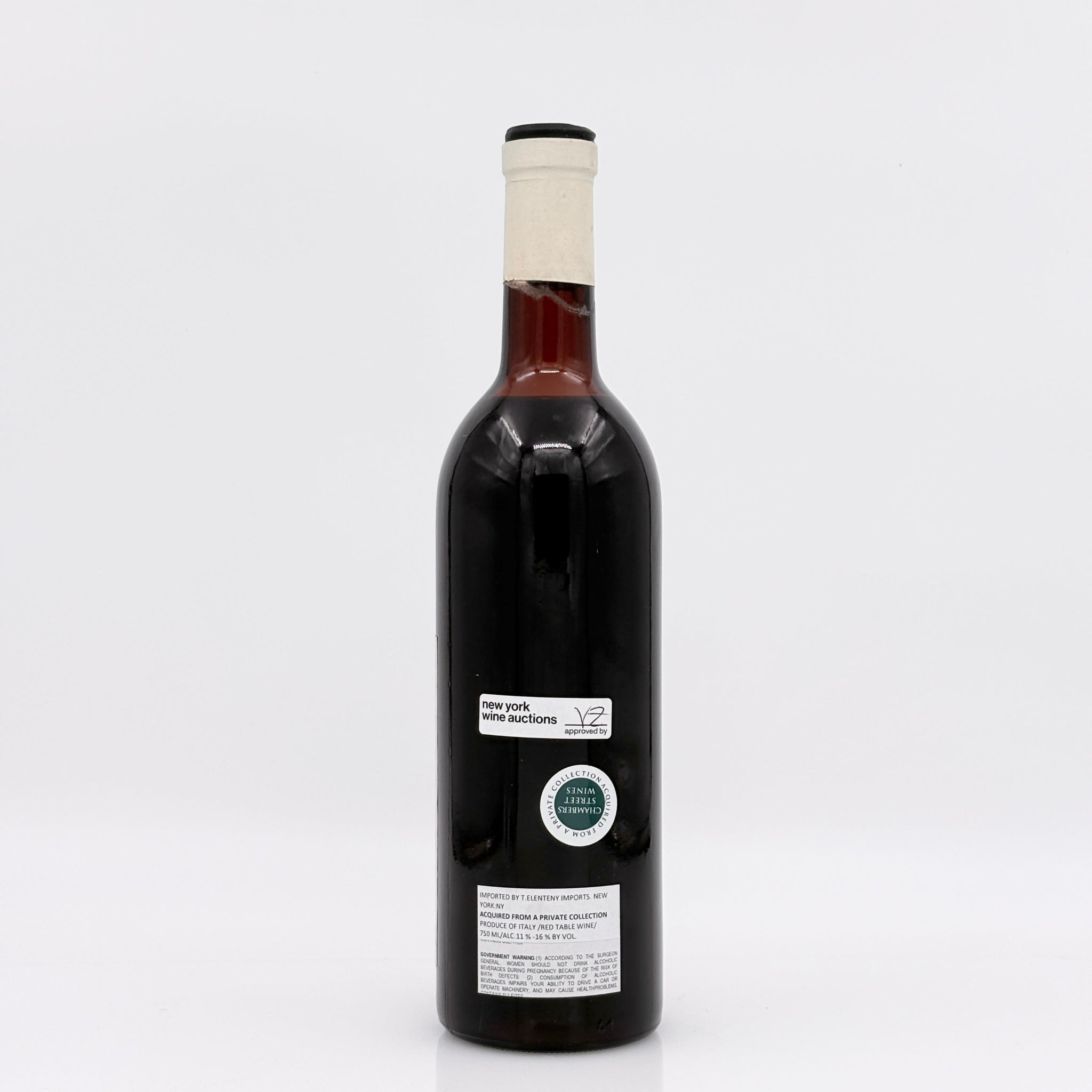 Wine bottle with labels on a white background