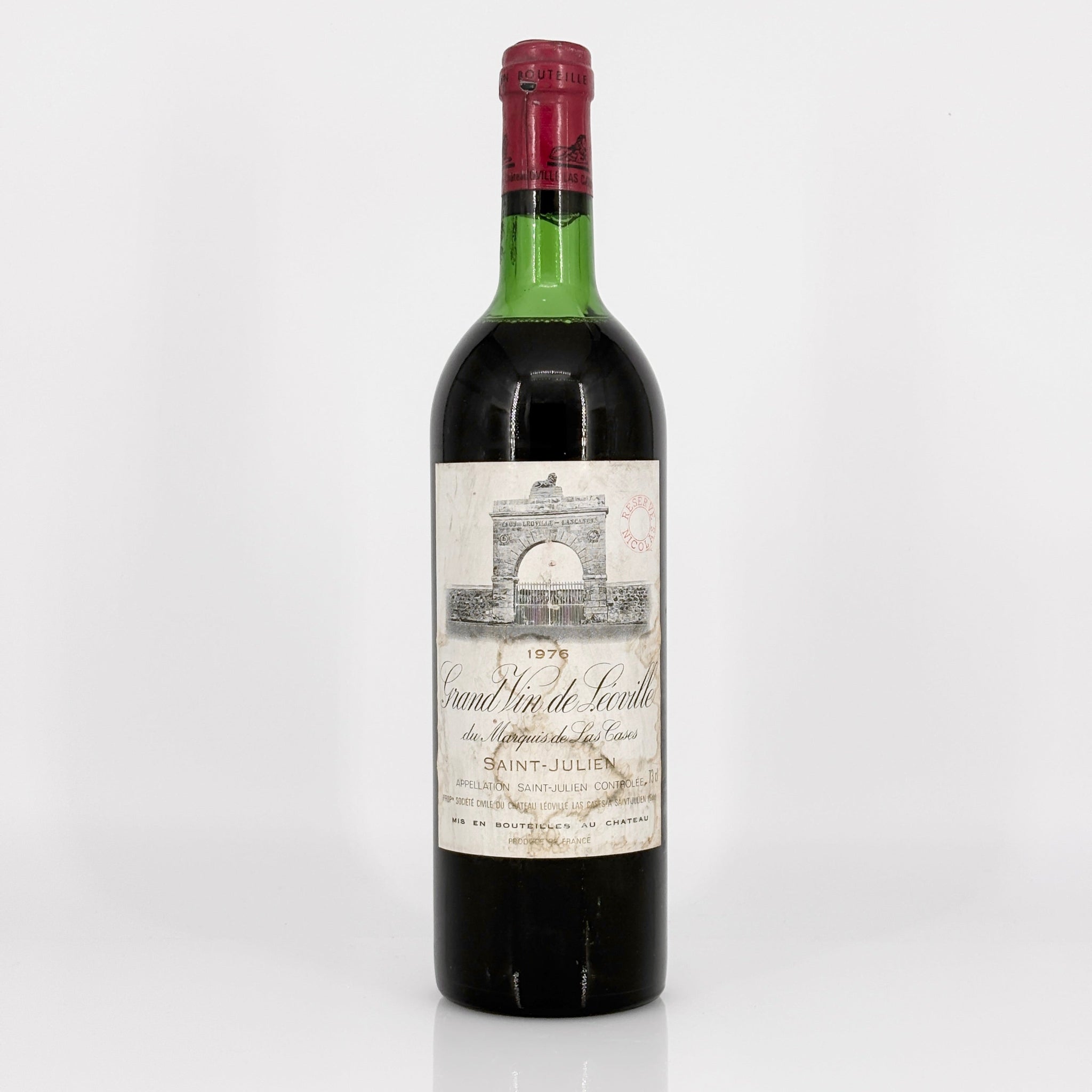 Bottle of wine with a label on a white background