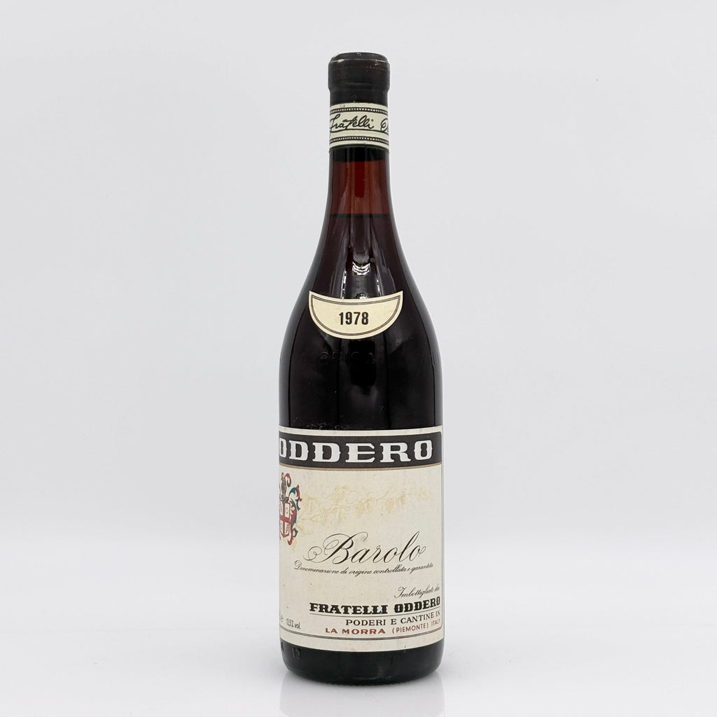 Bottle of Oddero Barolo wine from 1978 on a white background