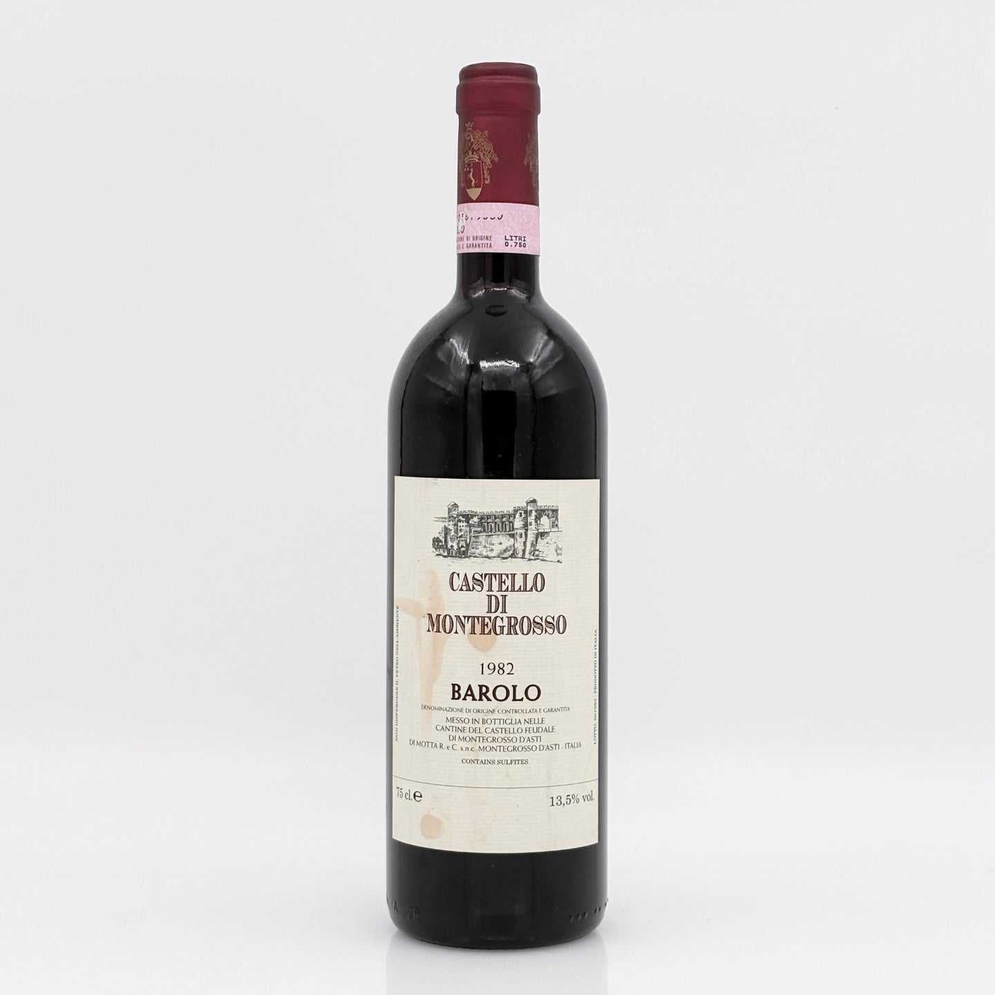Wine bottle with a label on a white background