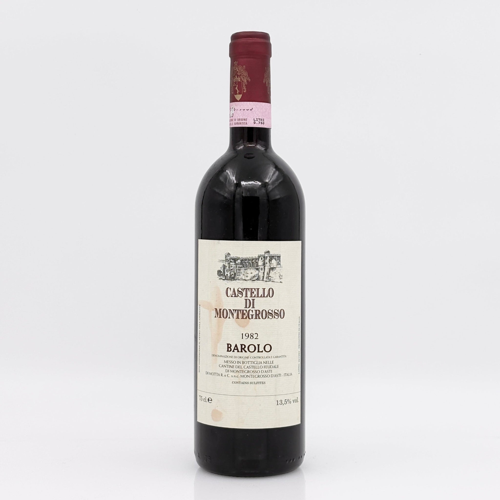 Wine bottle with a label on a white background