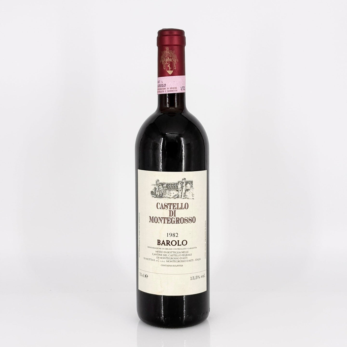 Wine bottle with 'Castello di Montegrosso' label on a white background