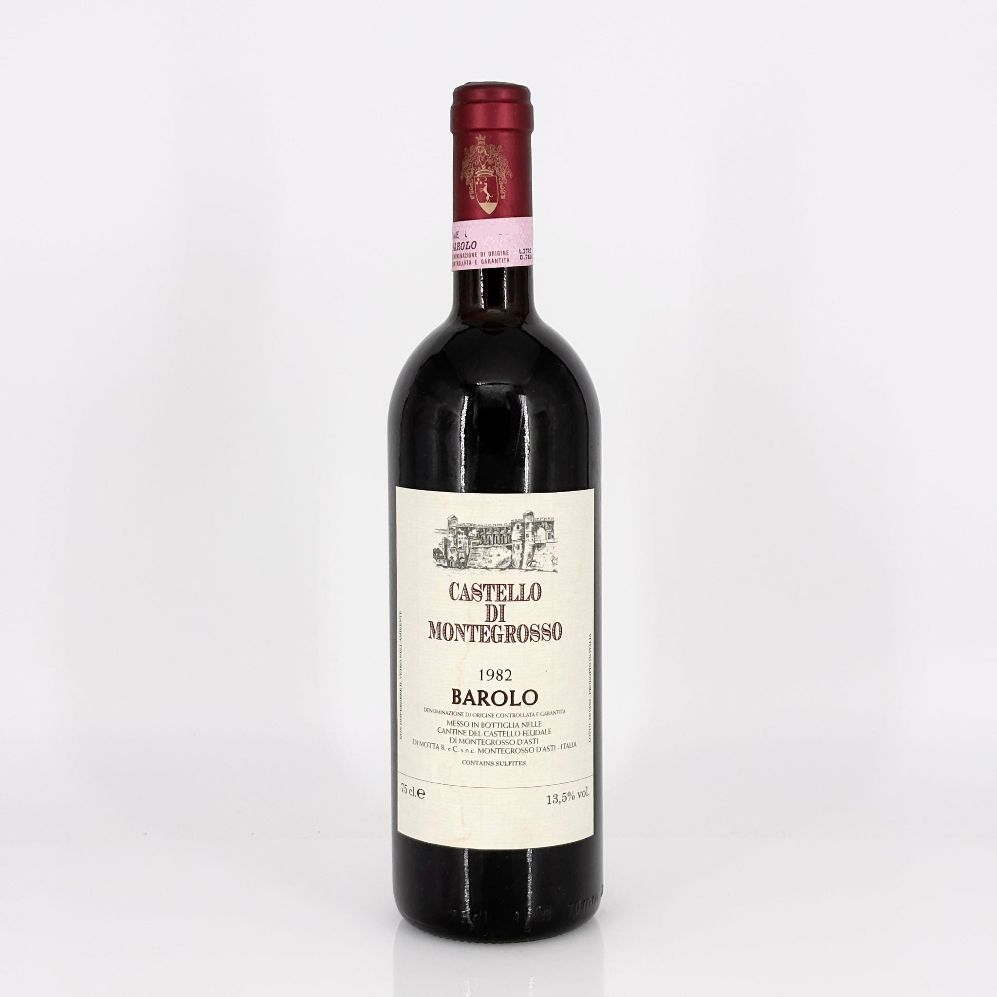 Wine bottle with 'Castello di Montegrosso' label on a white background