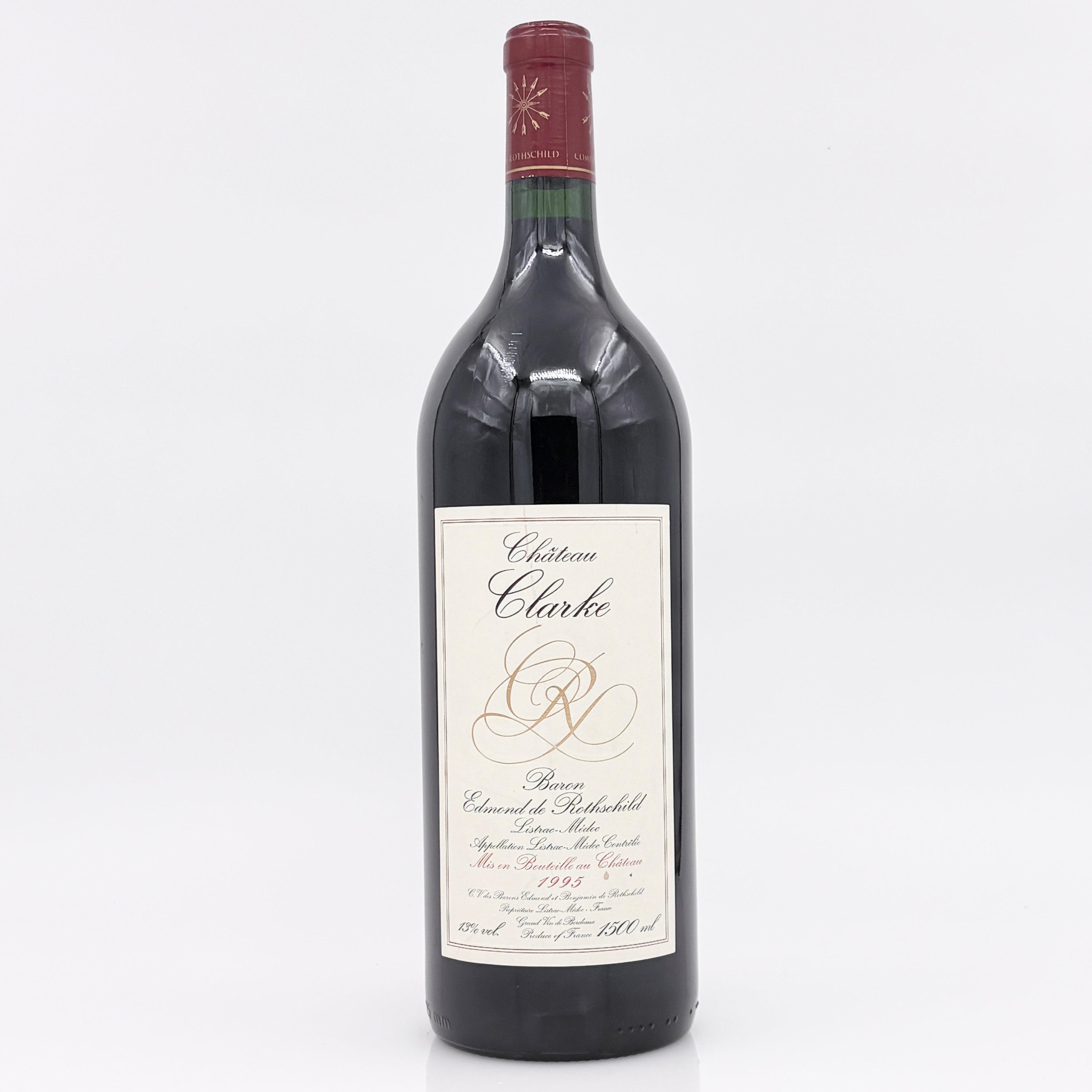 Bottle of Château Clarke wine on a white background