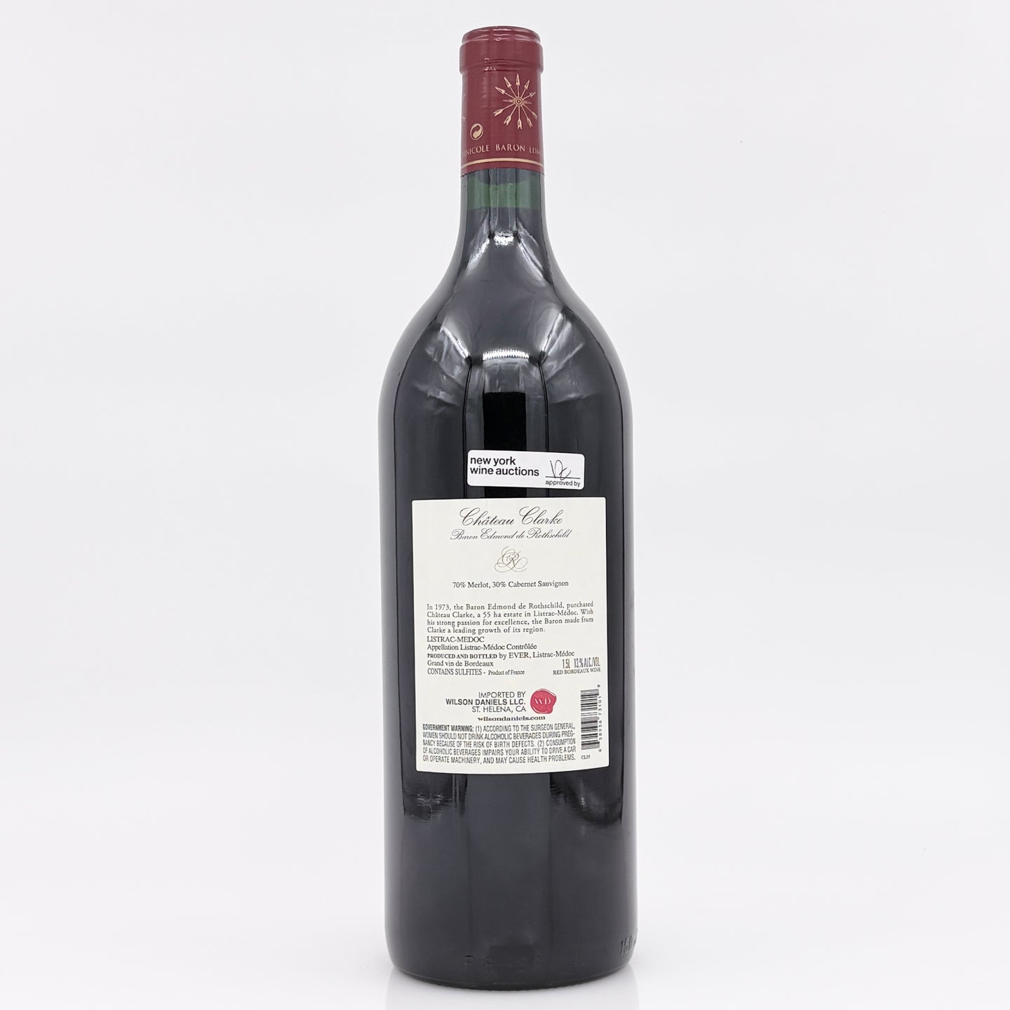 Wine bottle with a visible label on a white background