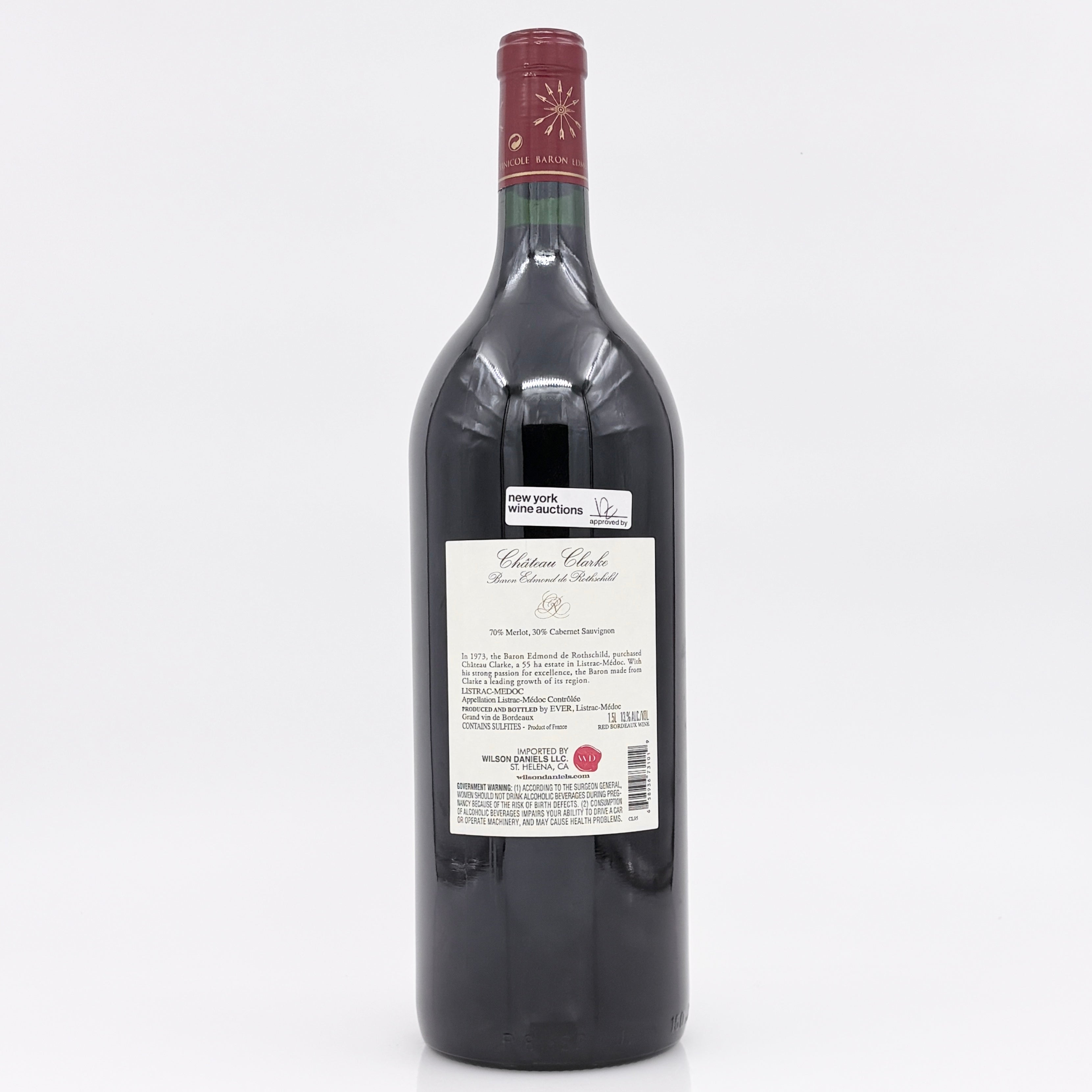Wine bottle with a visible label on a white background