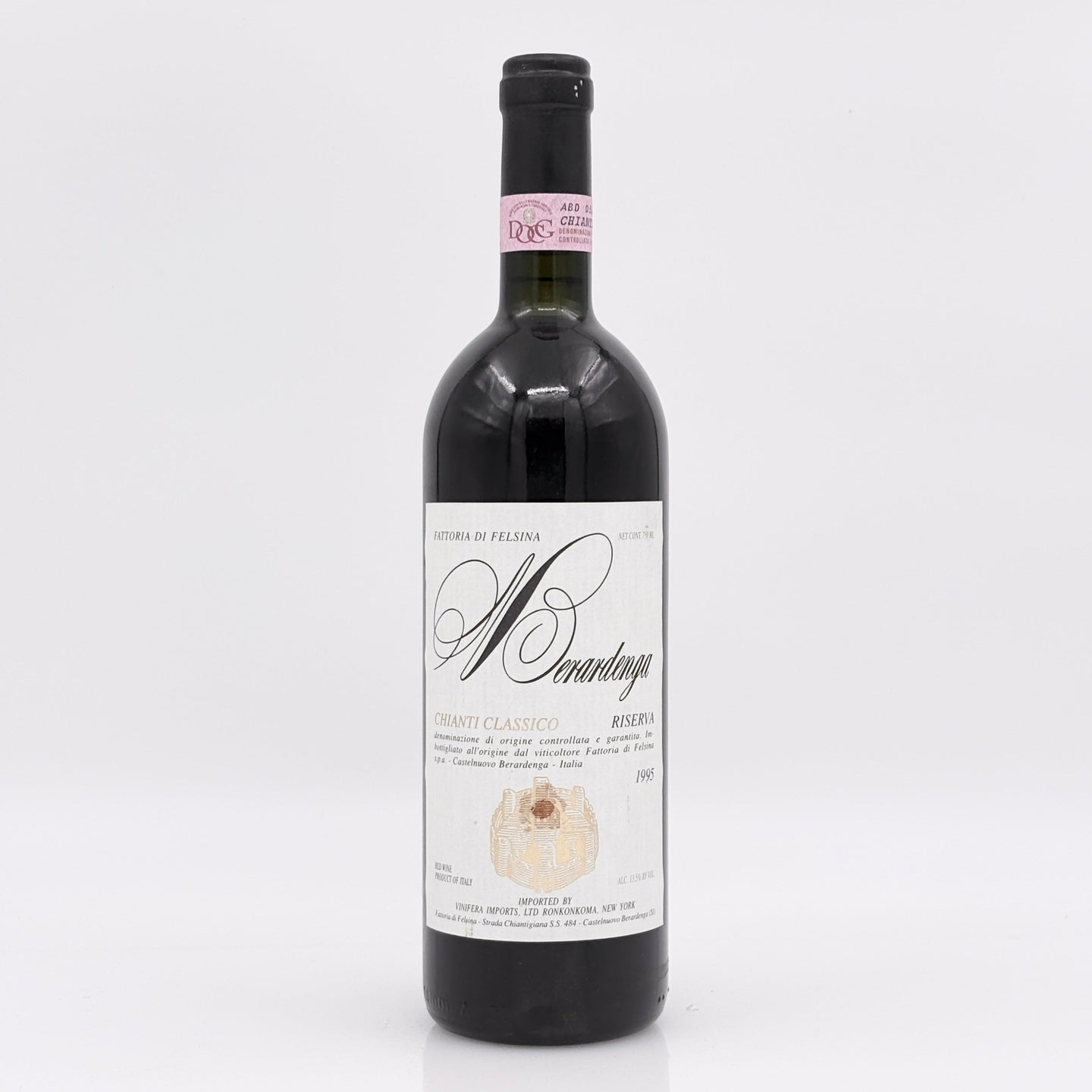 Bottle of Berardenga wine on a white background