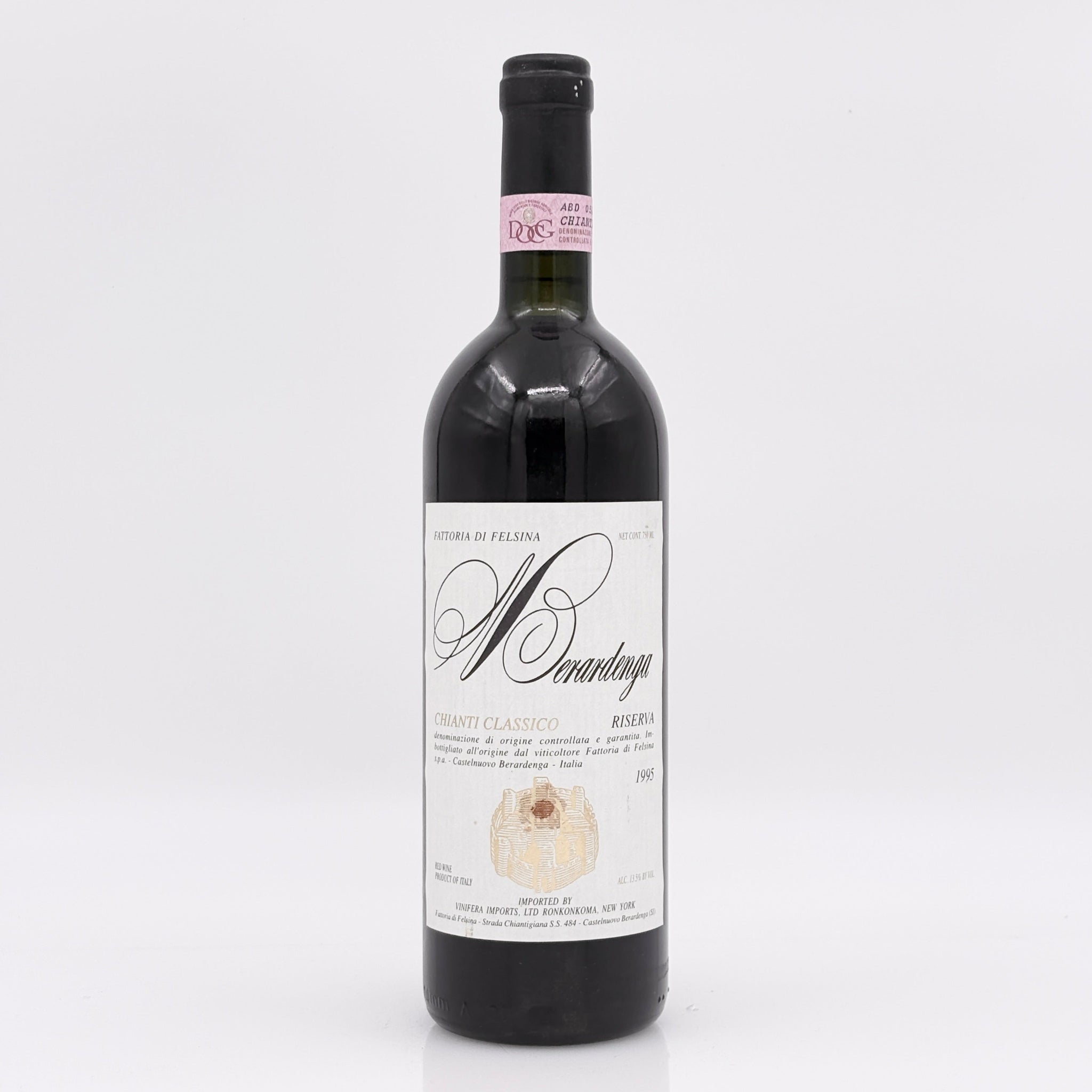 Bottle of Berardenga wine on a white background