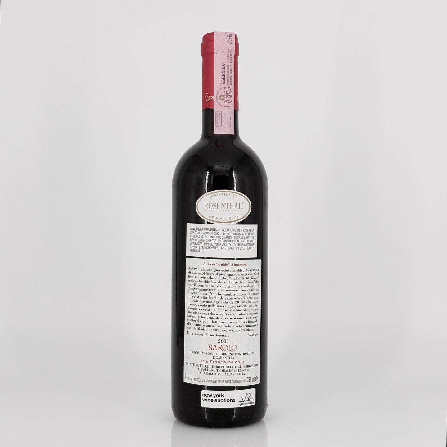 Wine bottle with a visible label on a white background