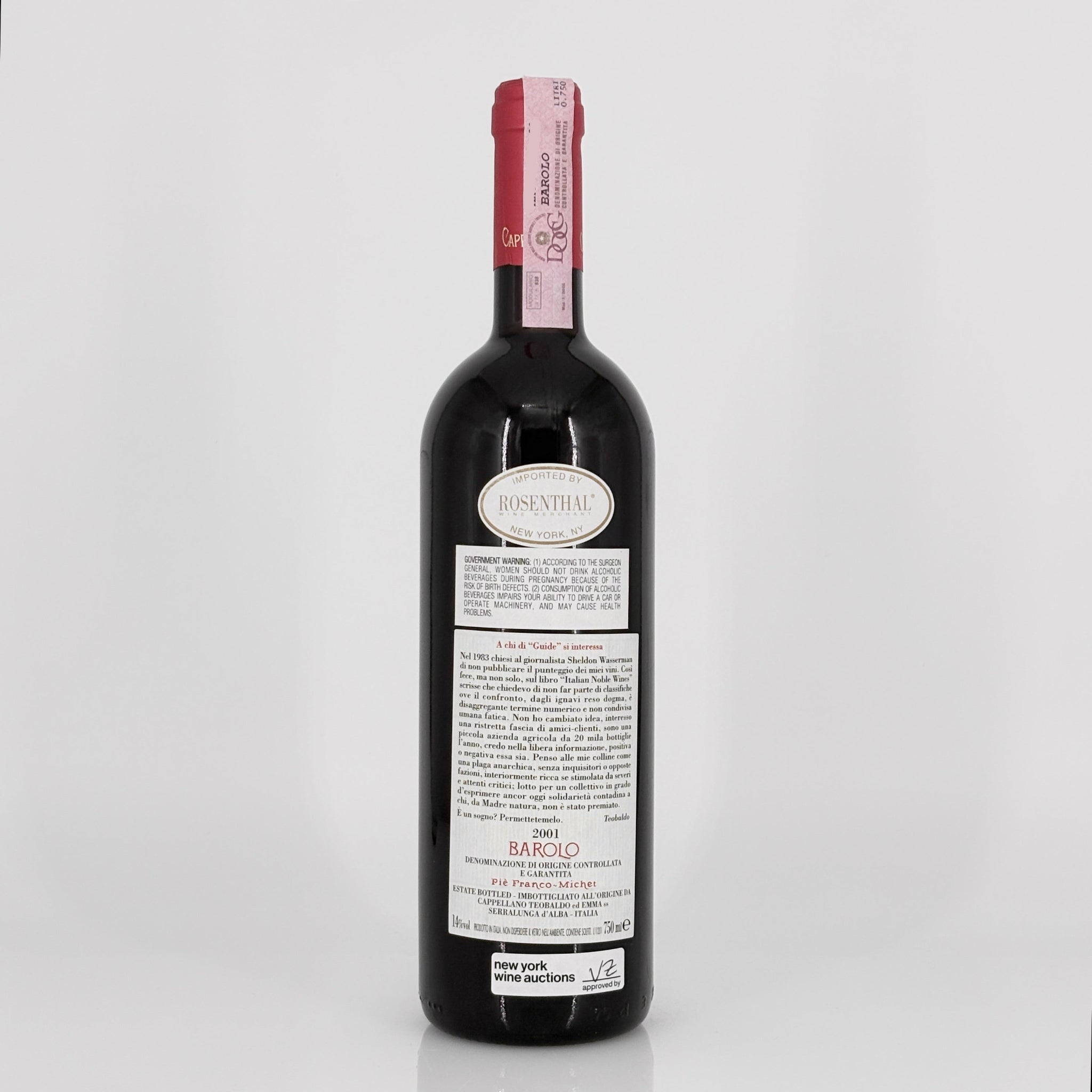 Wine bottle with a visible label on a white background