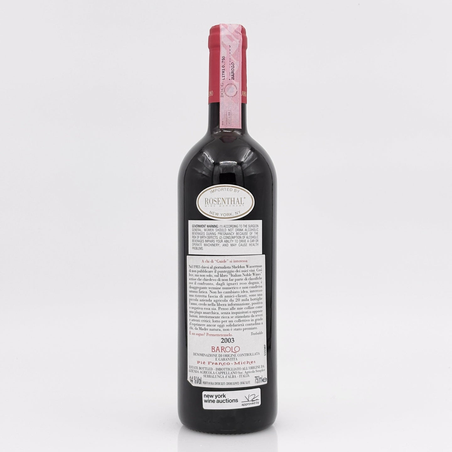 Wine bottle with a visible label on a white background