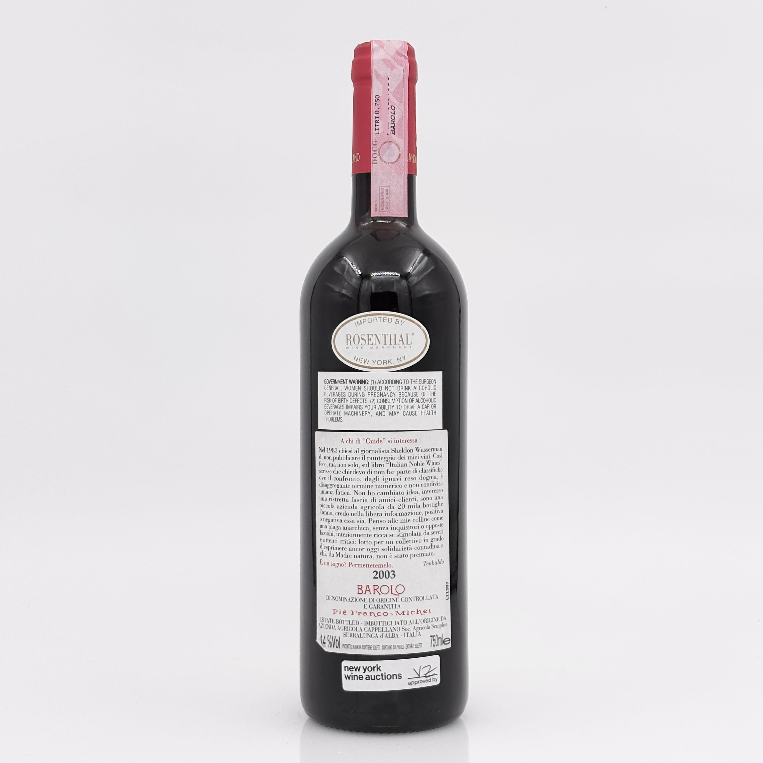 Wine bottle with a visible label on a white background