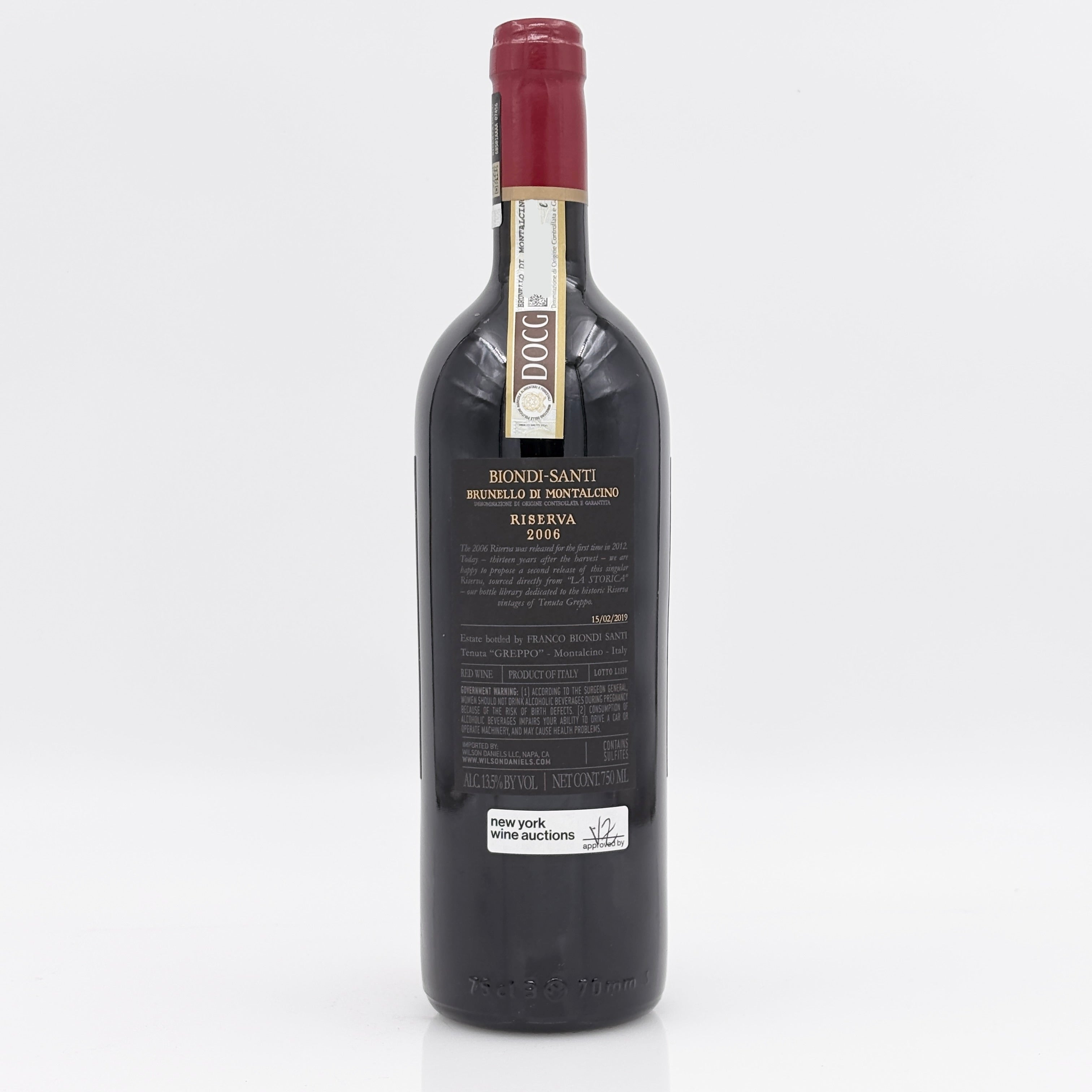 Wine bottle with a visible label on a white background