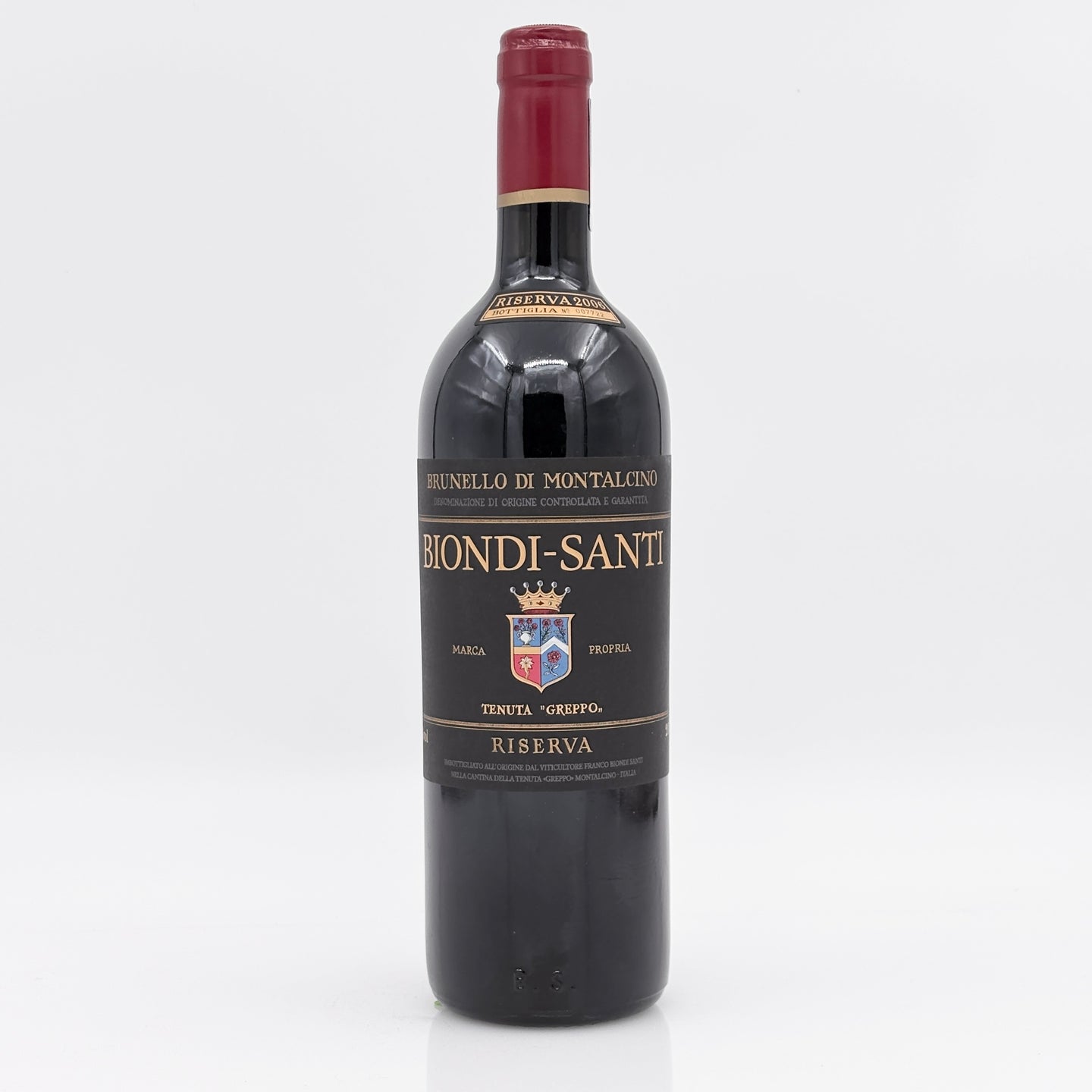 Biondi-Santi wine bottle on a white background