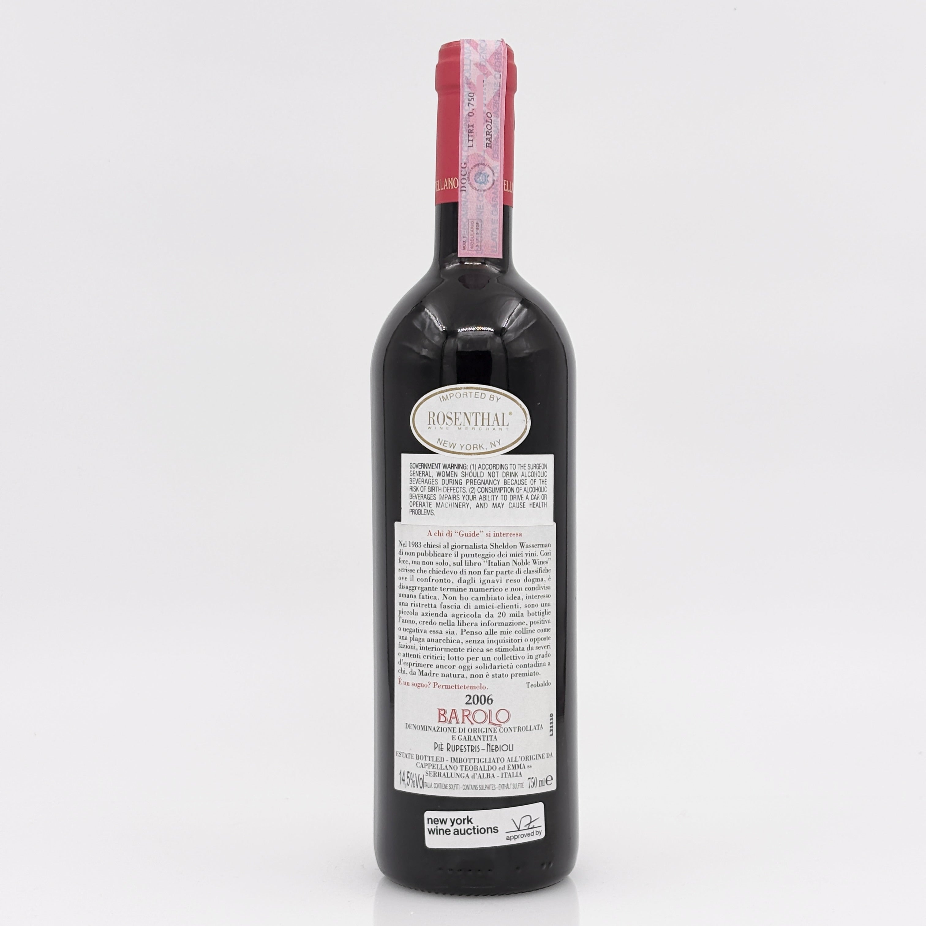 Wine bottle with a visible label on a white background
