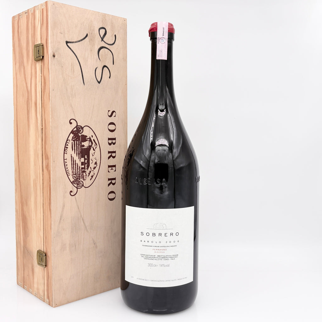 Sobrero wine bottle with wooden box on a white background