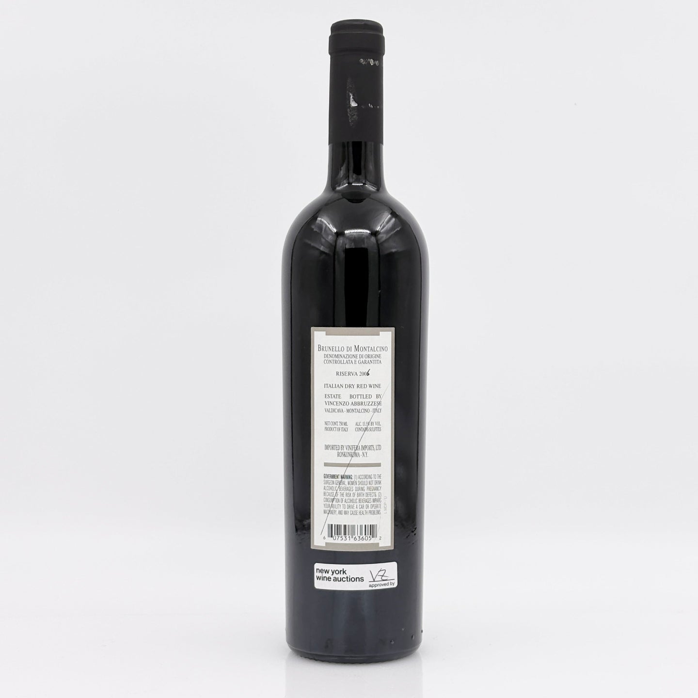 Wine bottle with a visible label on a white background