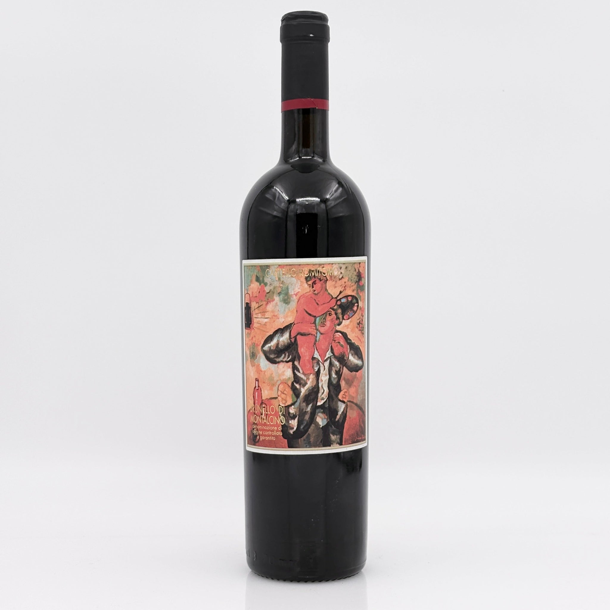 Wine bottle with a decorative label on a white background