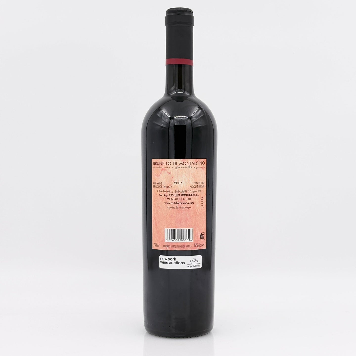 Wine bottle with a label on a white background