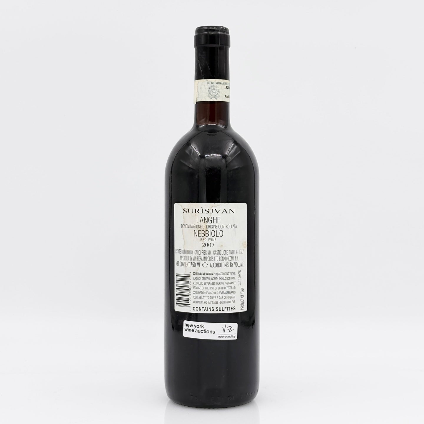 Wine bottle with label on a white background