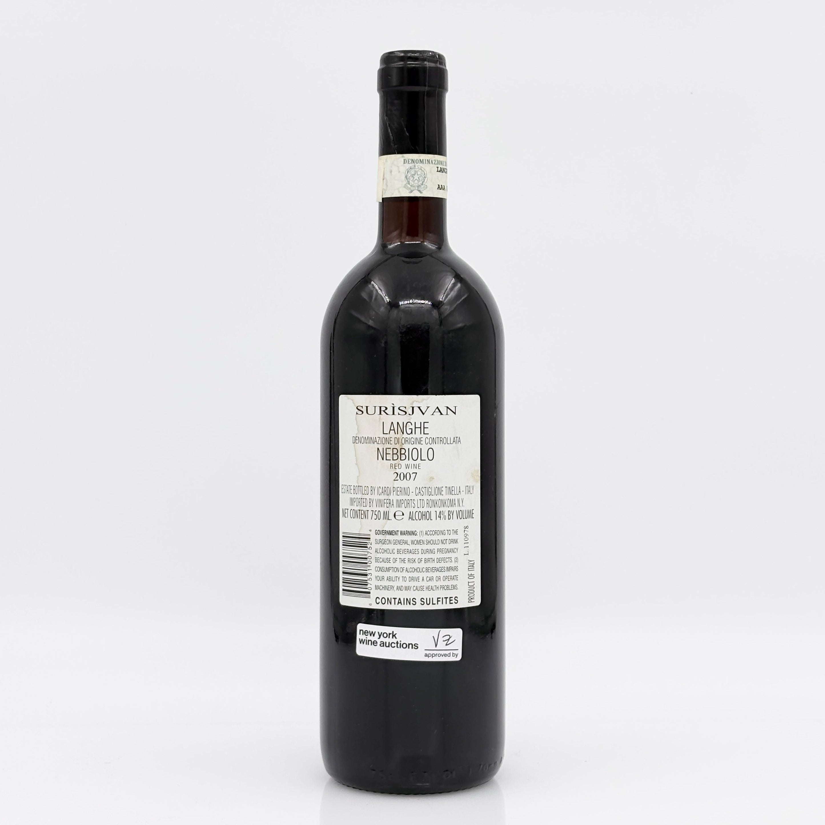 Wine bottle with label on a white background