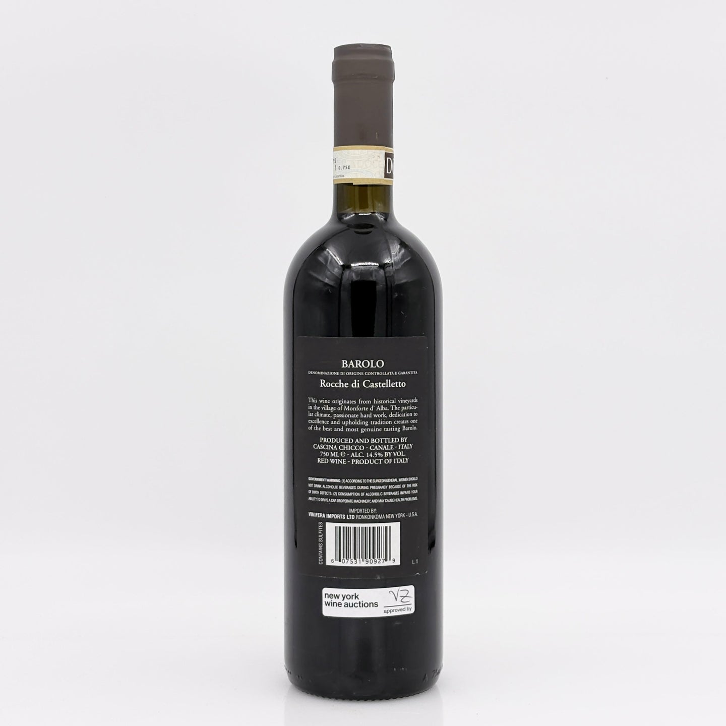 Wine bottle with label on a white background