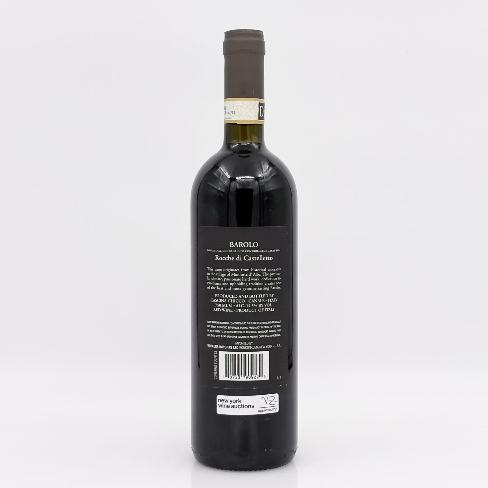 Wine bottle with label on a white background